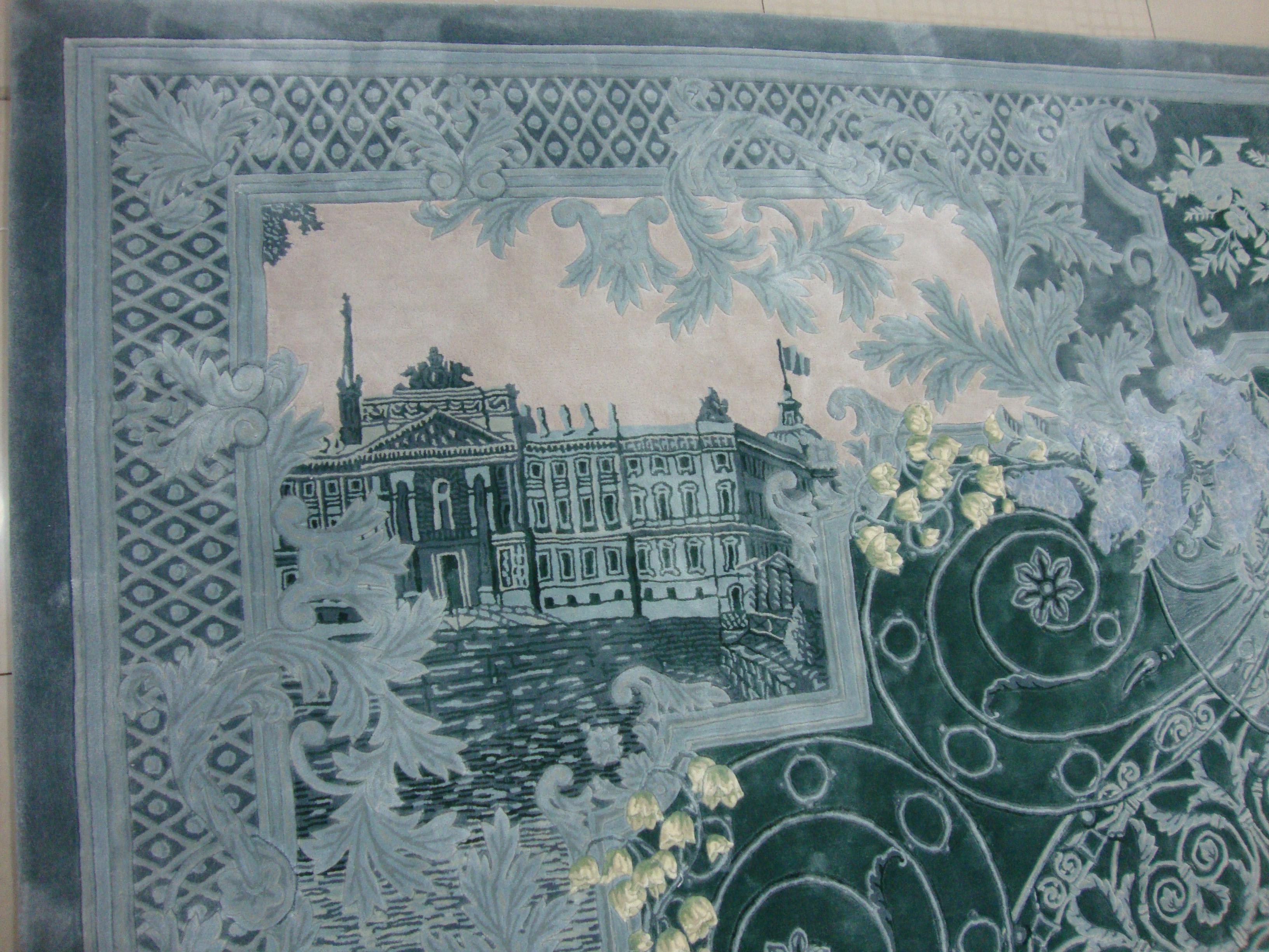 Chinese Western European Fine Silk Tufted Area Rug Neoclassica For Sale