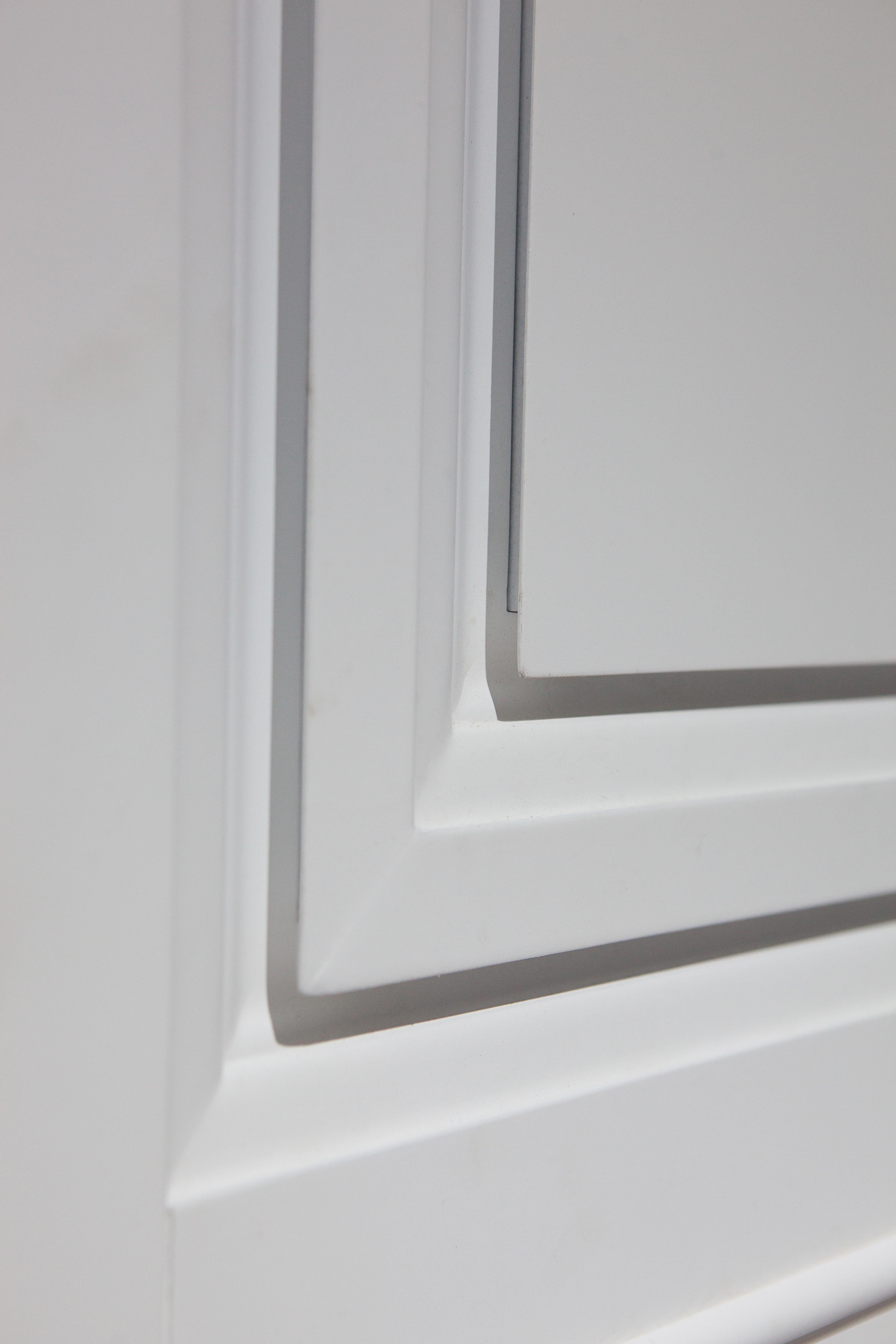Solid Wood Panel in White Finishing with Carved Elements, Custom Made For Sale 2