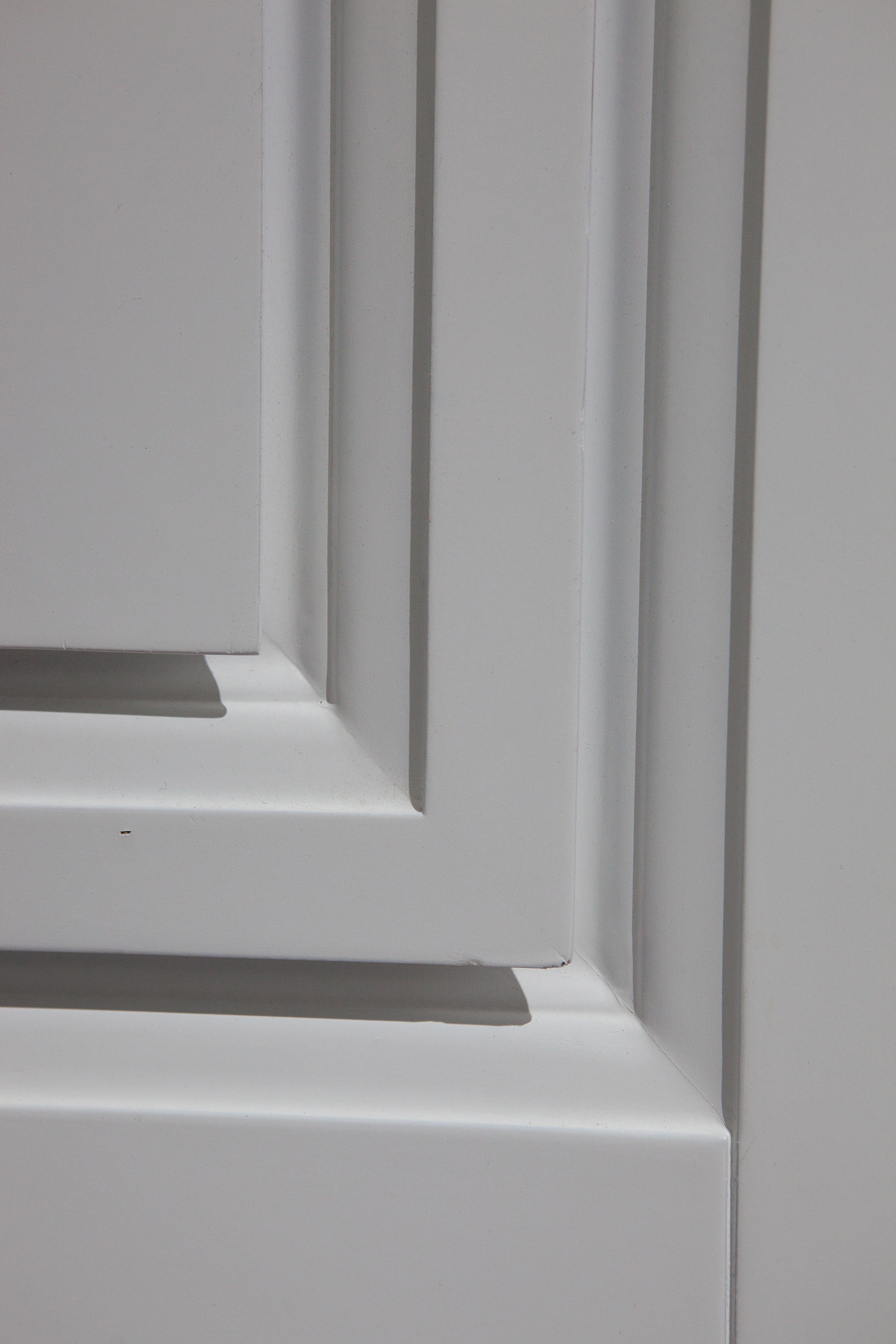 Solid Wood Panel in White Finishing with Carved Elements, Custom Made For Sale 3