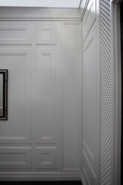 Solid Wood Panel in White Finishing with Carved Elements, Custom Made