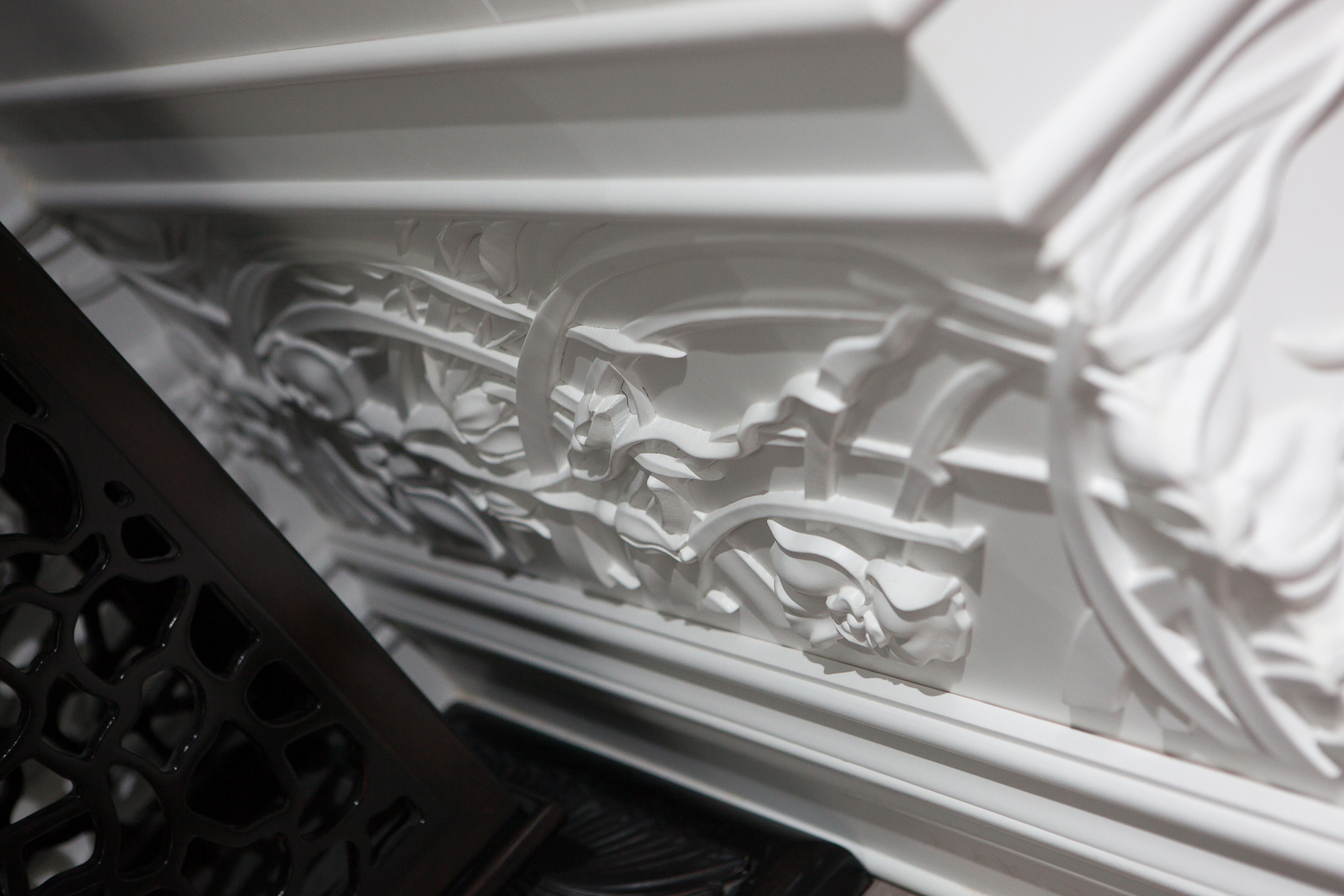 Neoclassical Revival Solid Wood Panel in White Finishing with Carved Elements, Custom Made For Sale