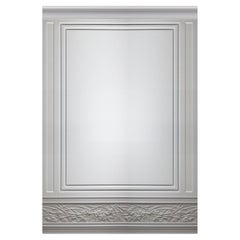 Solid Wood Panel in White Finishing with Carved Elements, Custom Made