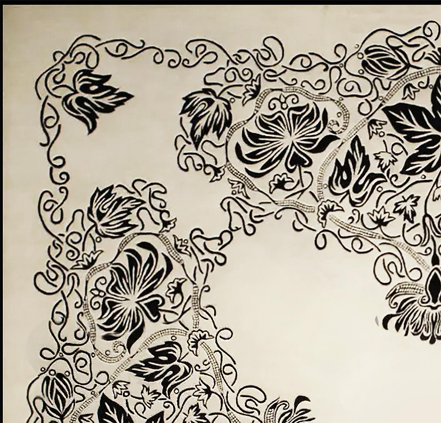 Alfombra de Seda Europea Occidental, Diseño Blanco y Negro, Pedido a Medida Hecho a mano en venta