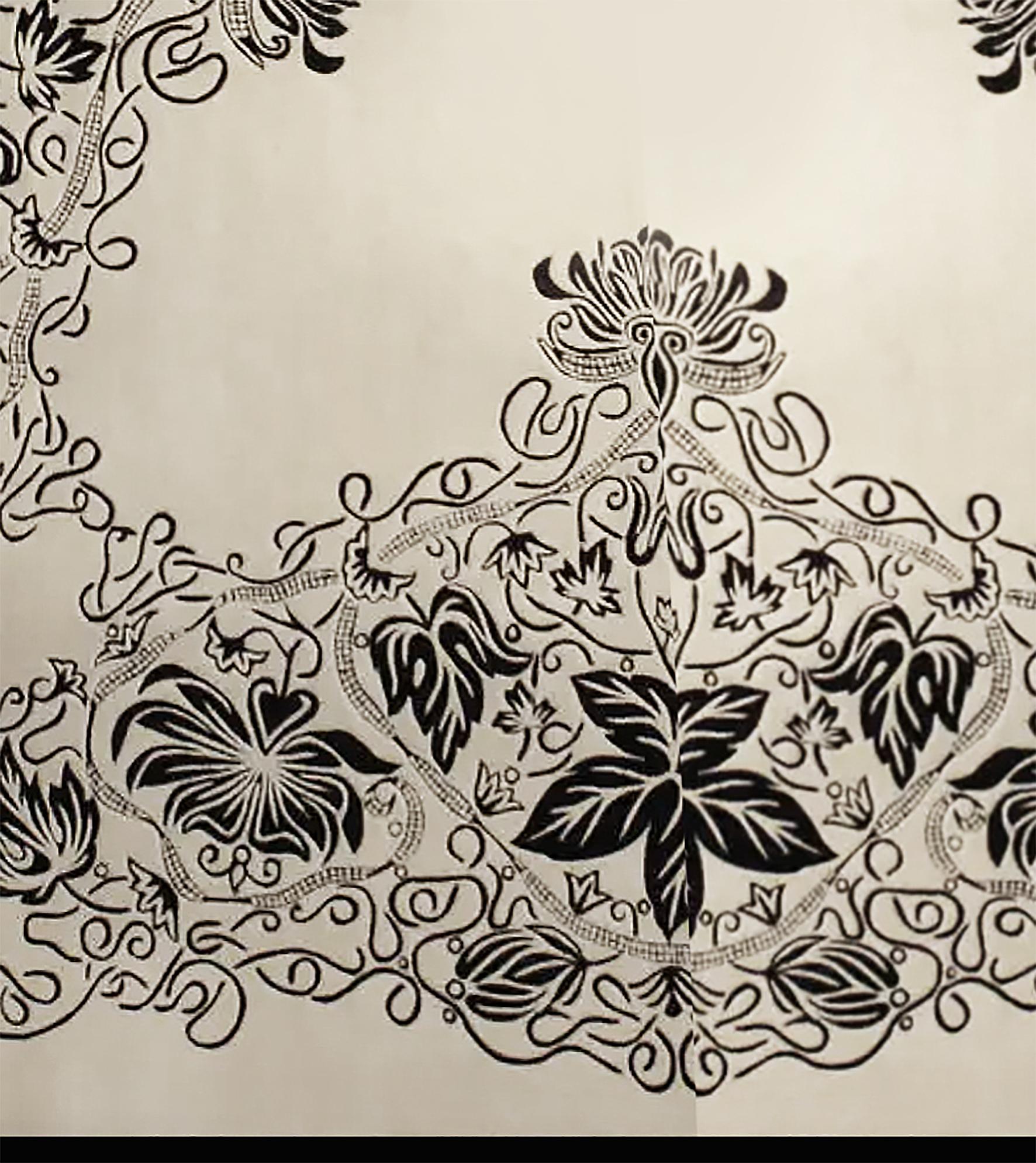 Alfombra de Seda Europea Occidental, Diseño Blanco y Negro, Pedido a Medida Lana en venta