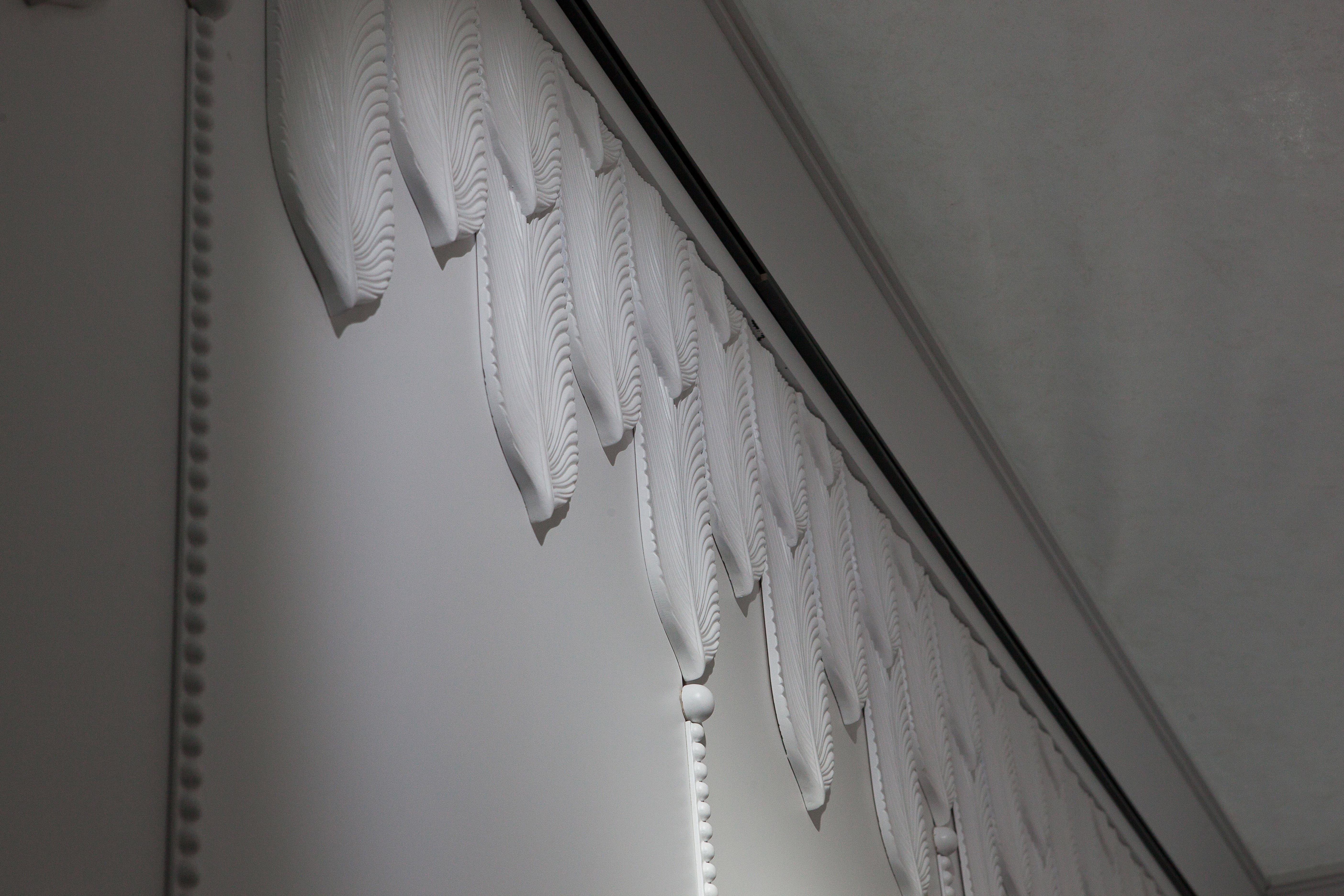 Neoclassical Revival Solid Wood Panel in White Finishing with Carved Elements, Custom Made For Sale