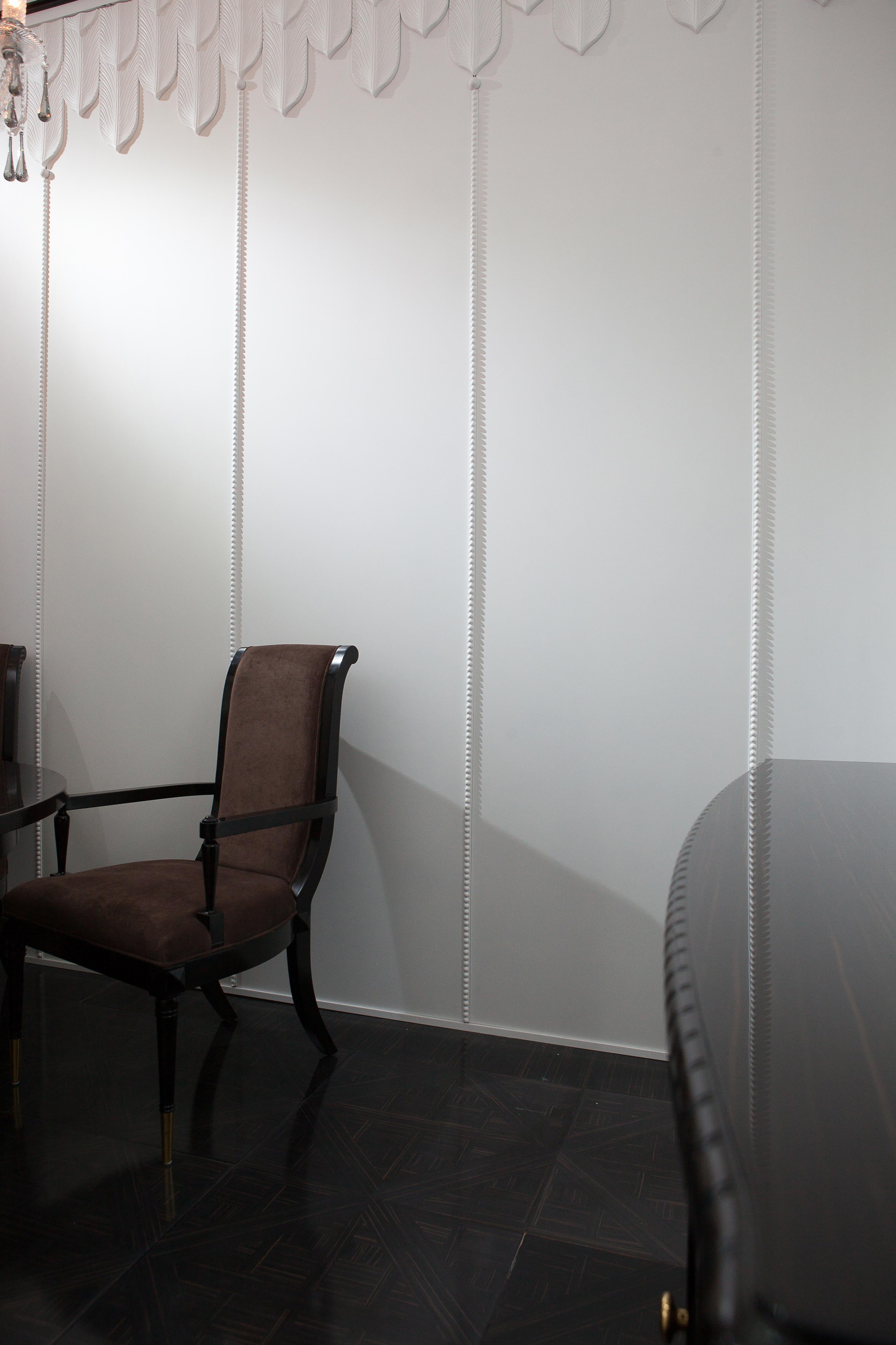 Contemporary Solid Wood Panel in White Finishing with Carved Elements, Custom Made For Sale