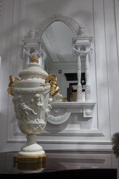 White Wall Mirror in Solid Carved Wood, Neoclassical