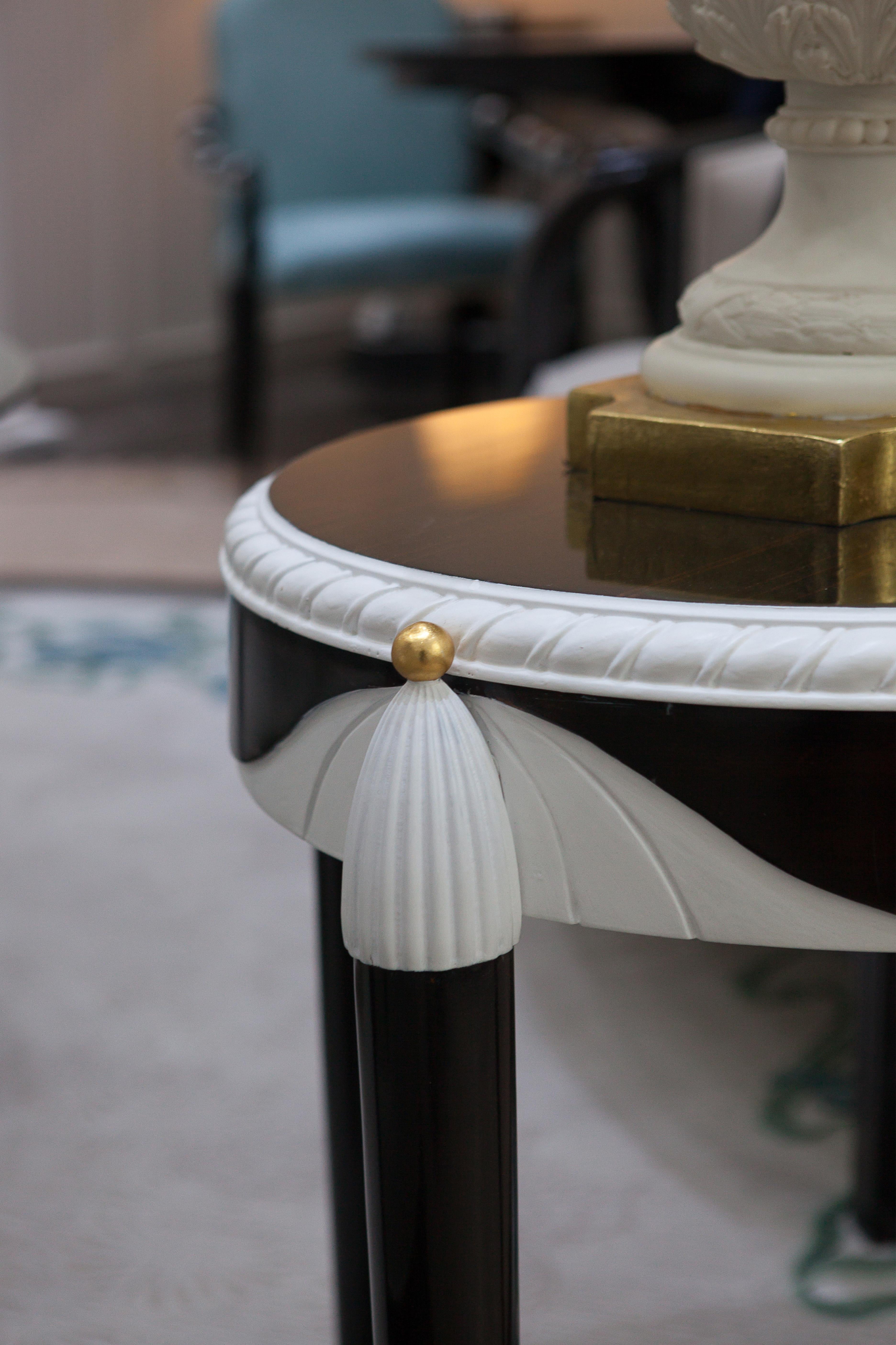 Art Deco Alexander's Collection  White and Ebony Side Table For Sale