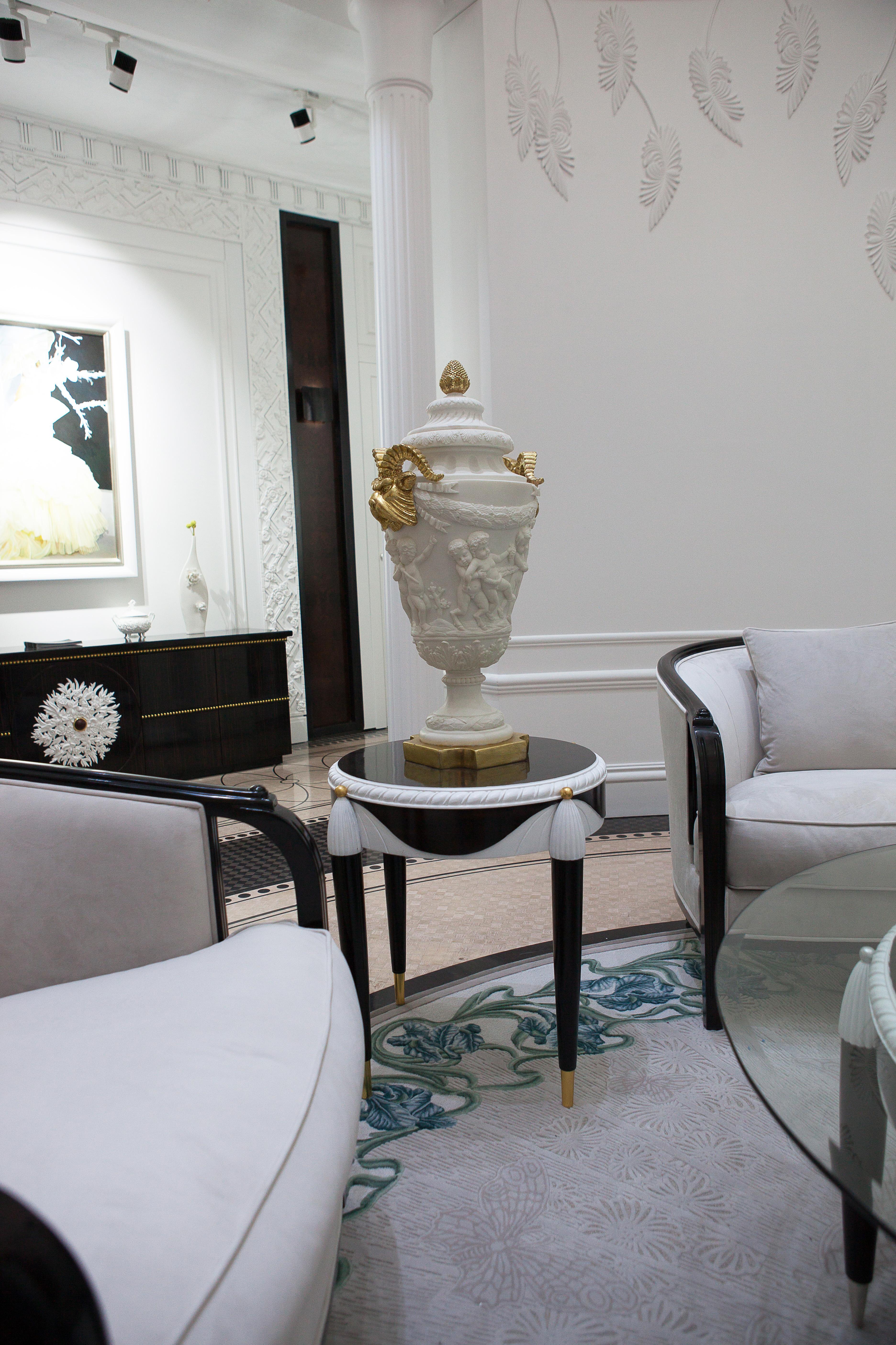 Chinese Alexander's Collection  White and Ebony Side Table For Sale