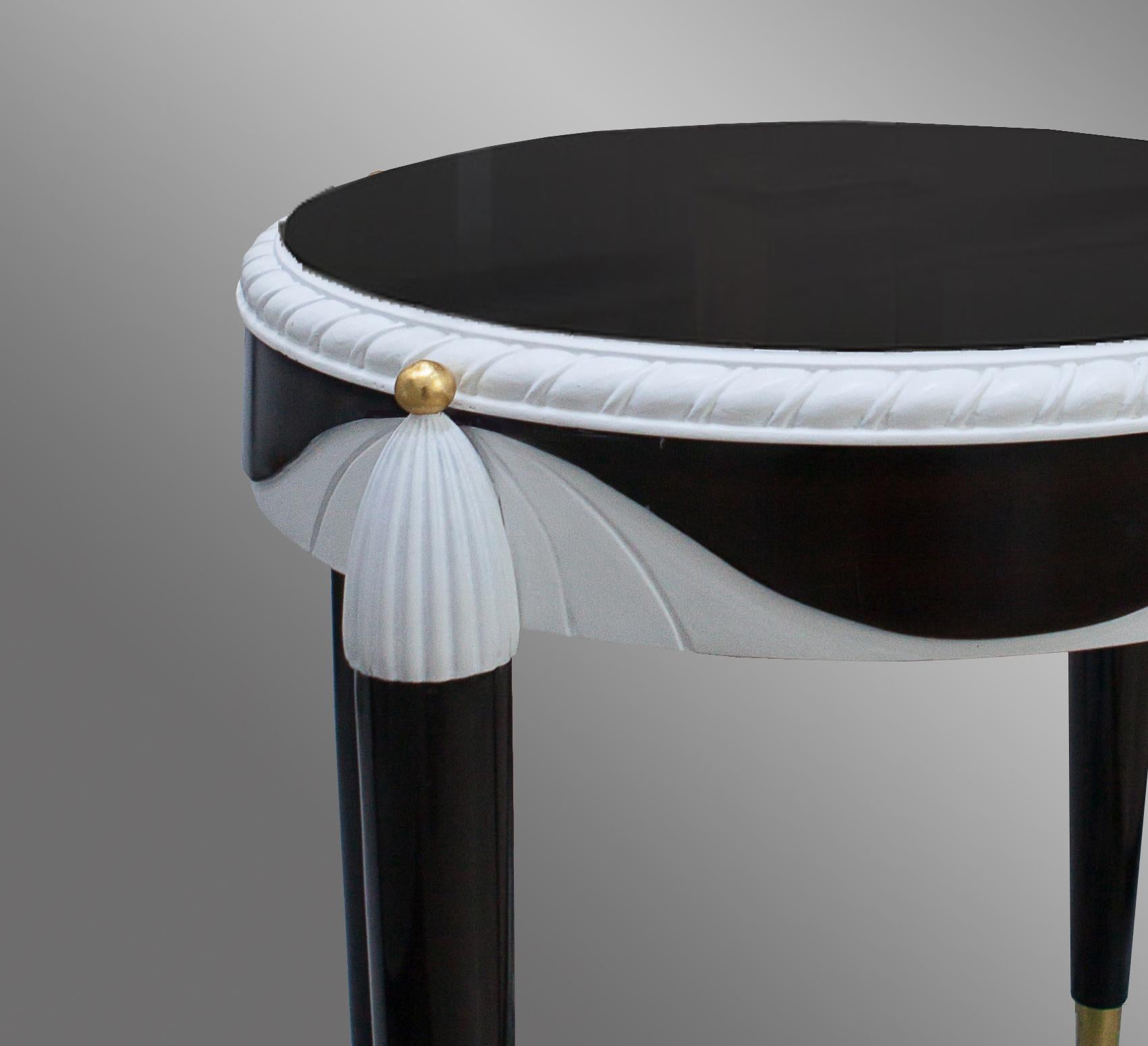 Hand-Carved Alexander's Collection  White and Ebony Side Table For Sale