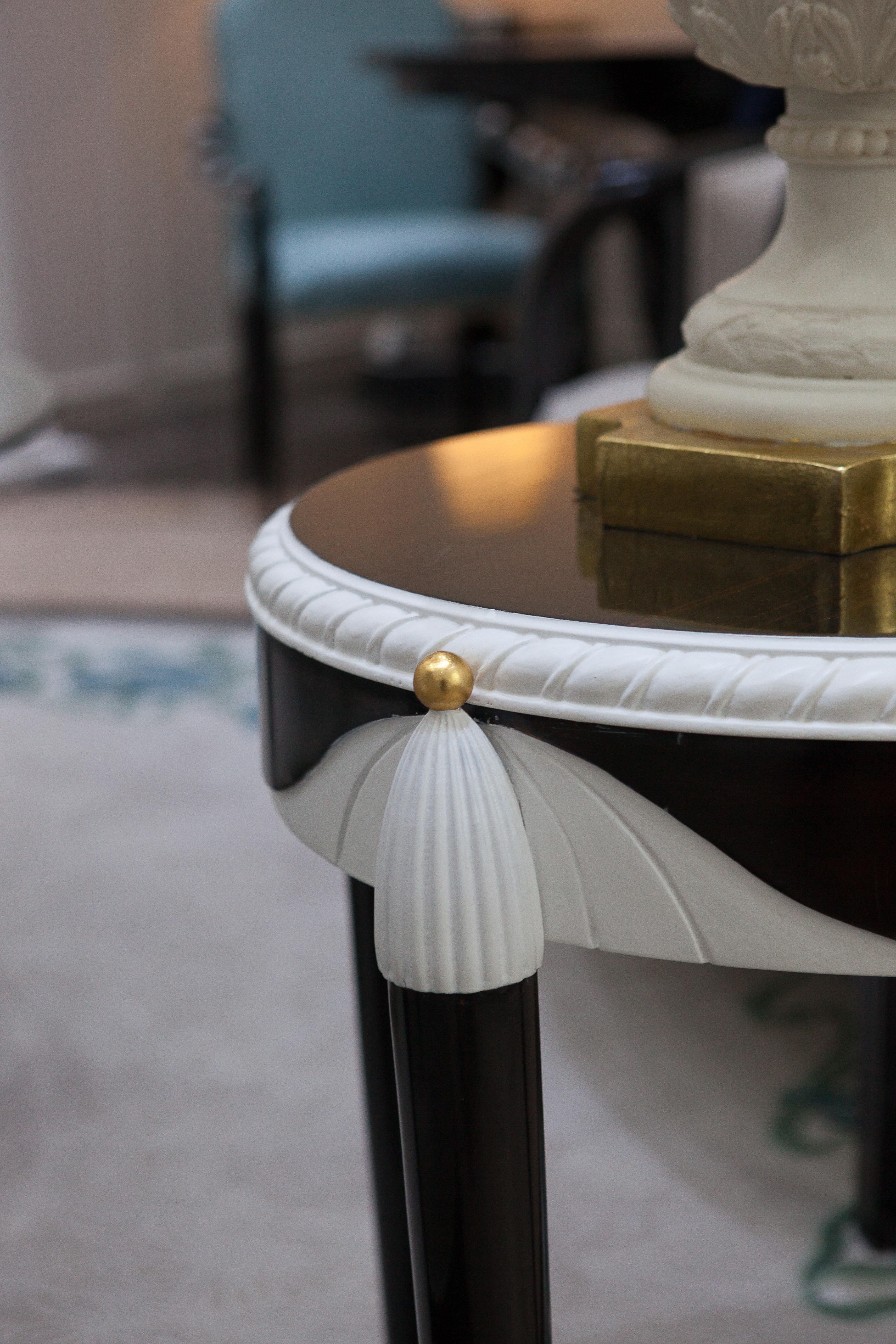 Gold Plate Alexander's Collection  White and Ebony Side Table For Sale
