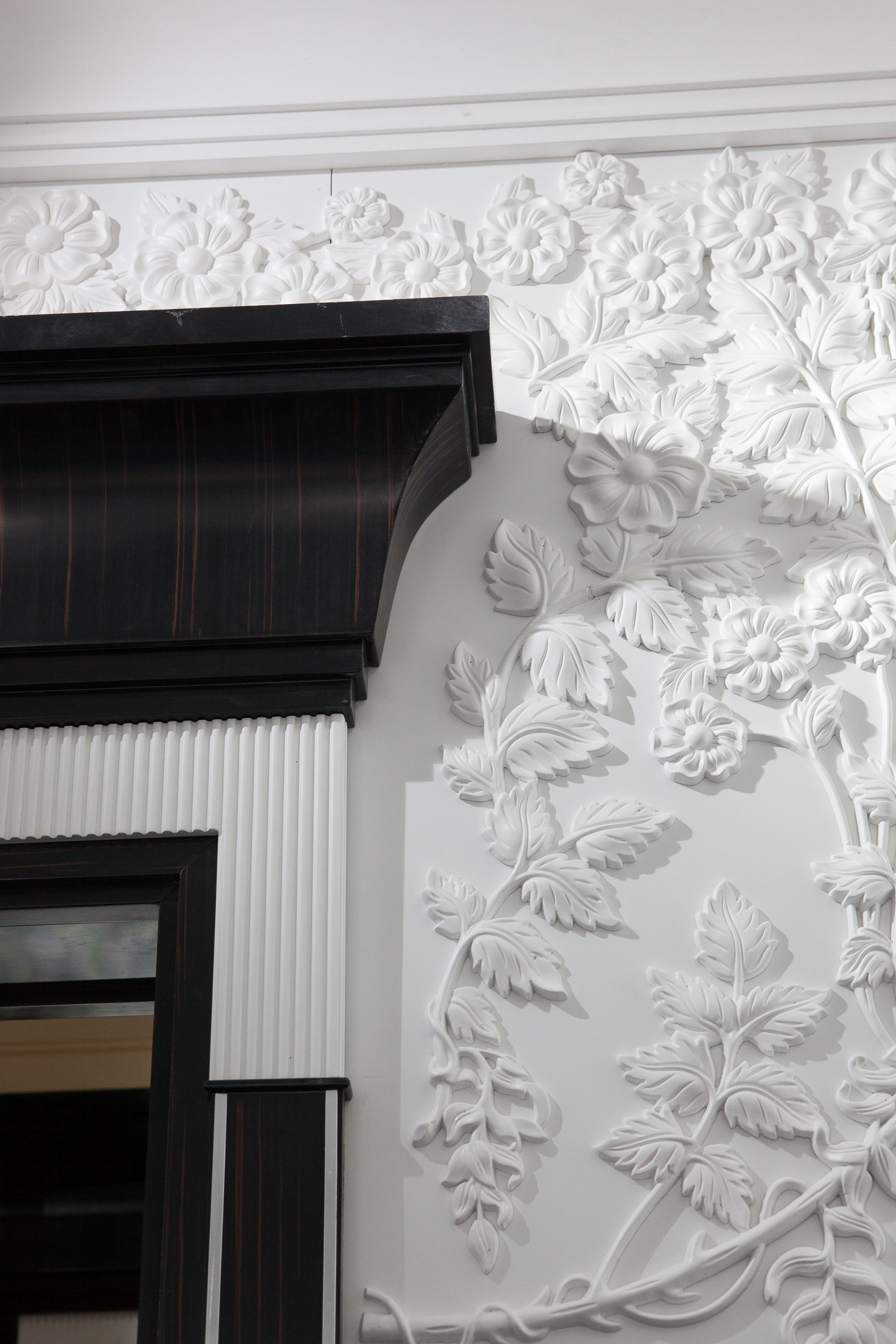 Solid Wood Panel in White and Ebony Finishing with Lalique Glass, Custom Made In New Condition For Sale In Hong Kong, HK