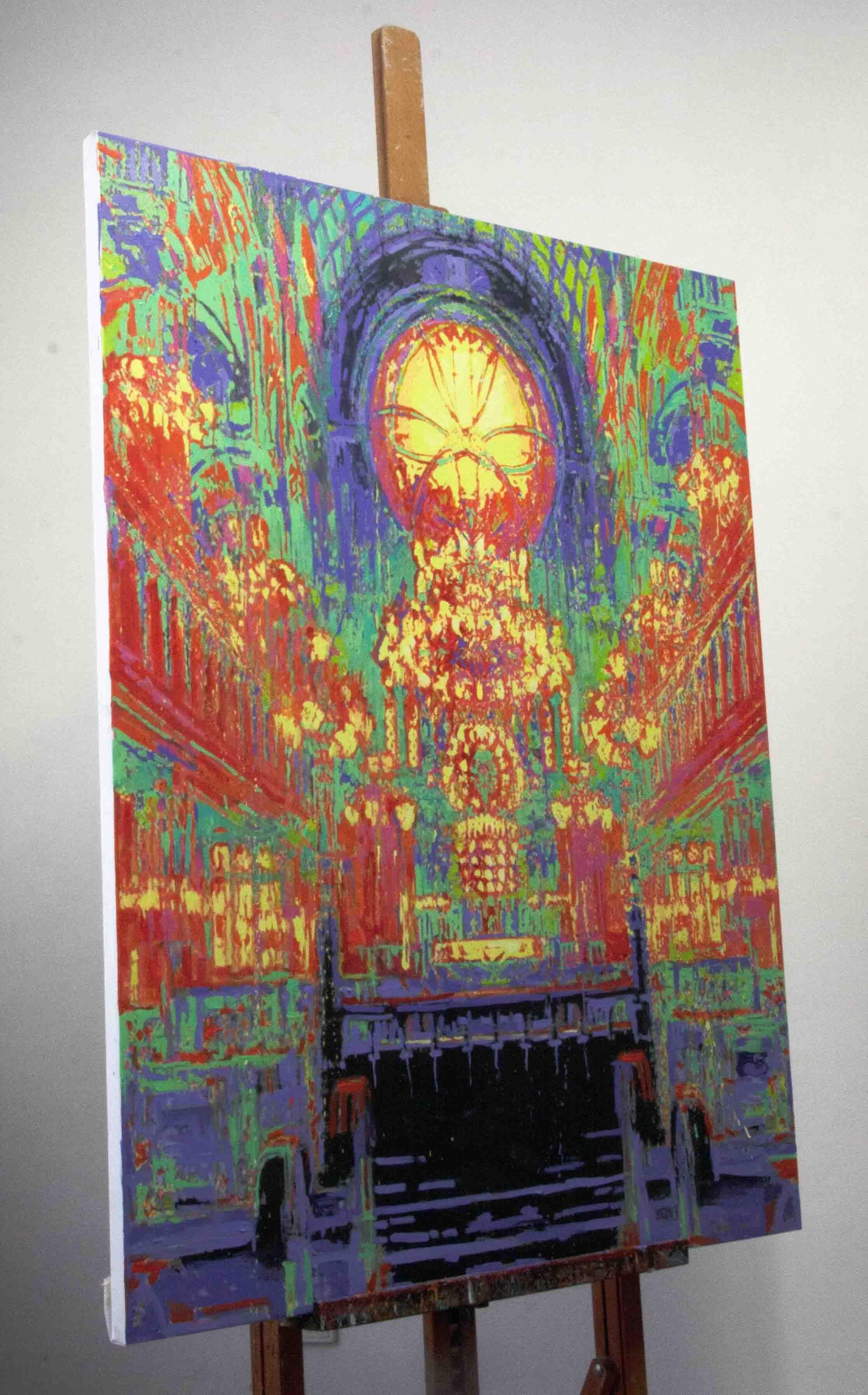 To the Synagogue straight from the autumn forest, Painting, Oil on Canvas For Sale 1