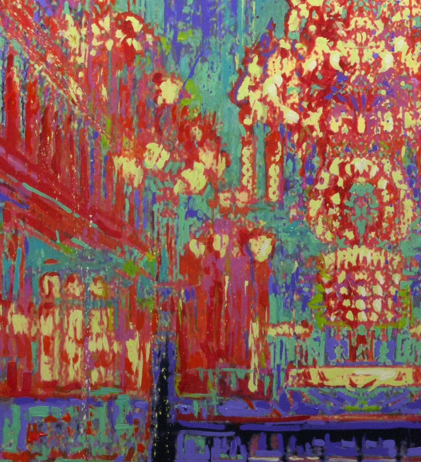 To the Synagogue straight from the autumn forest, Painting, Oil on Canvas For Sale 3