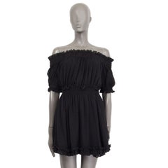 ALEXANDR MCQUEEN black cotton OFF THE SHOULDER MINI SHIRRED Dress XS