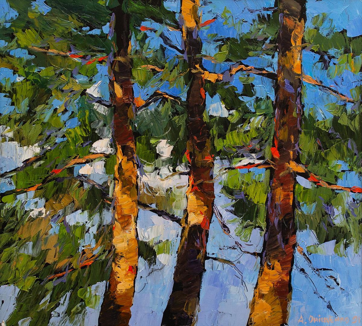 Pine Trees - Impressionist Painting by Alexandr Onishenko