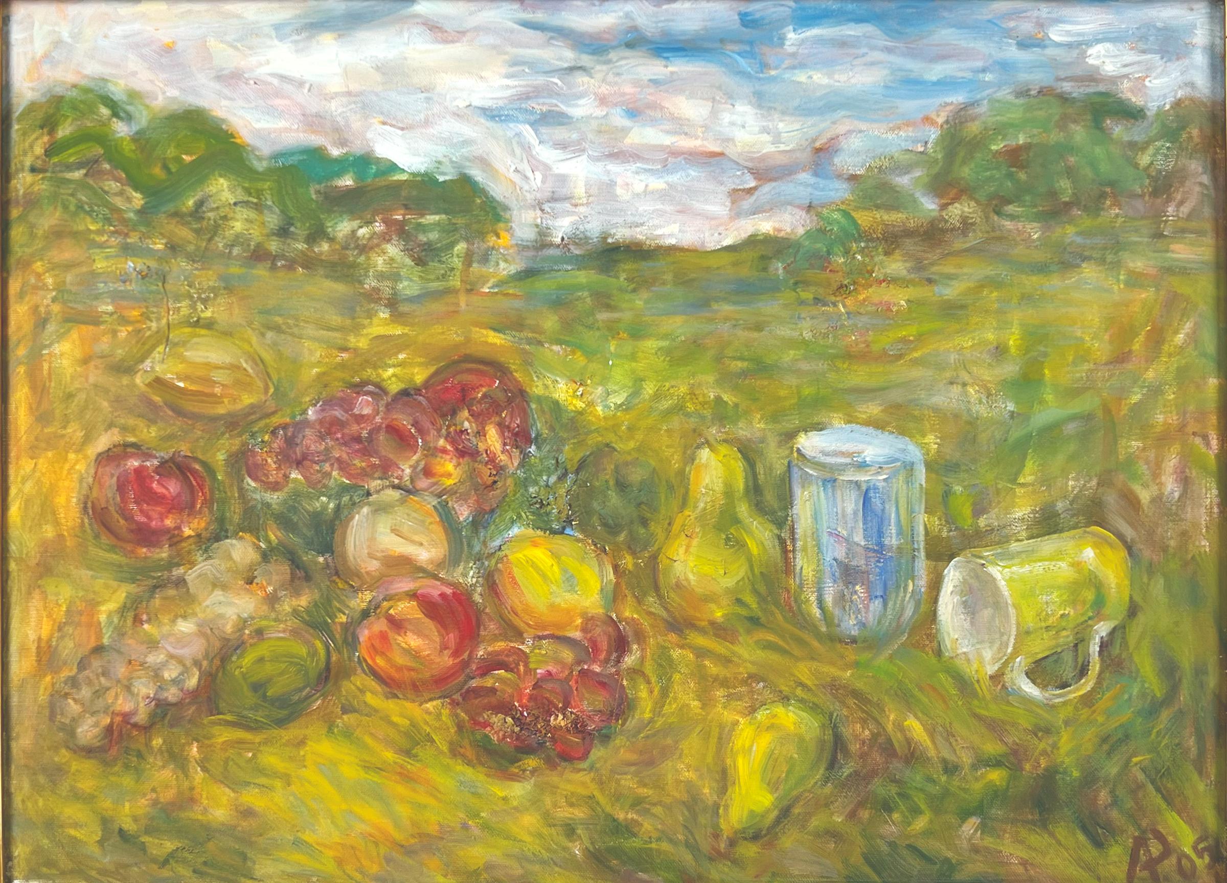Pique-nique de printemps dans les vignes Paysage contemporain de style impressionniste français  - Painting de Alexandr Rapoport