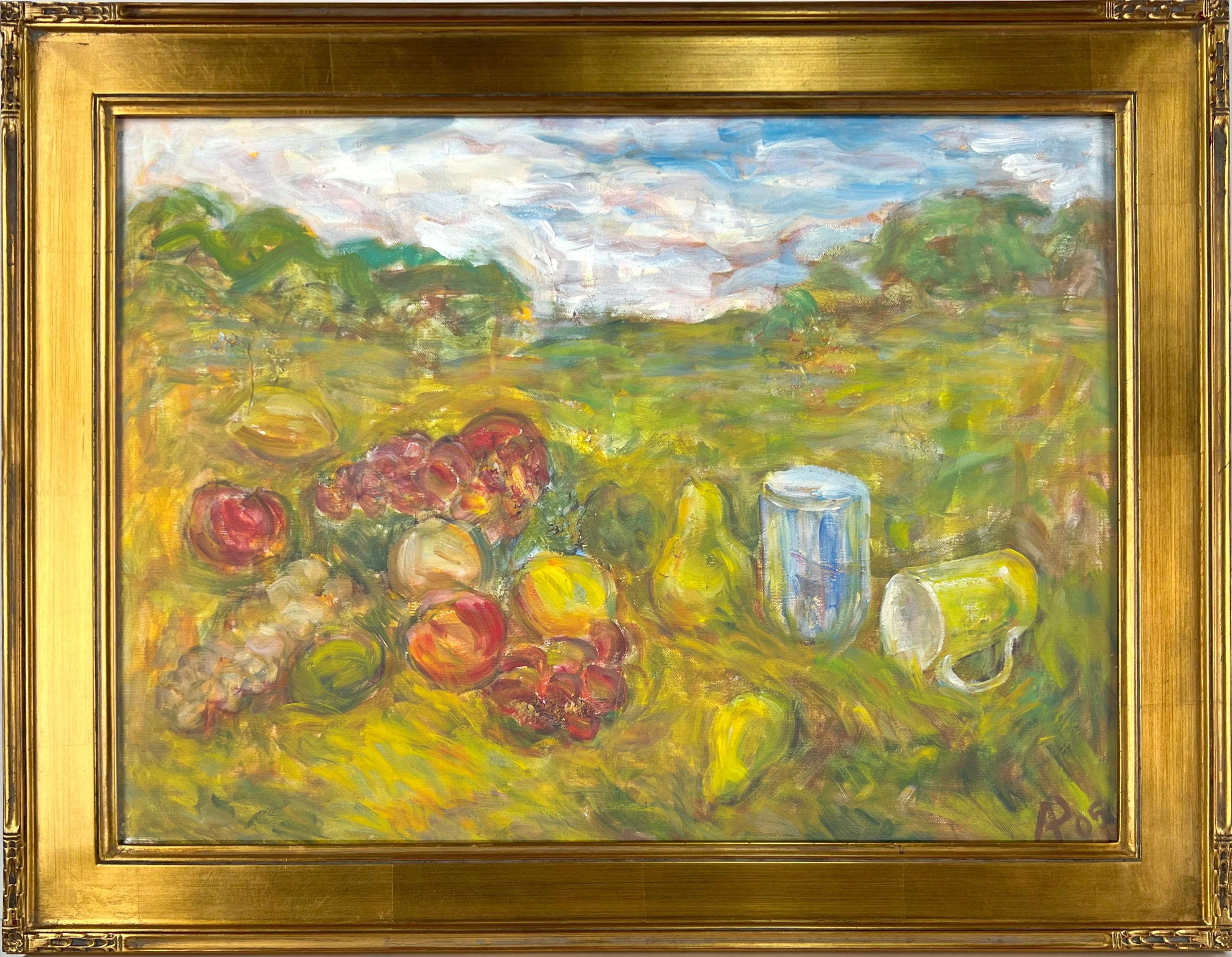 Still-Life Painting Alexandr Rapoport - Pique-nique de printemps dans les vignes Paysage contemporain de style impressionniste français 