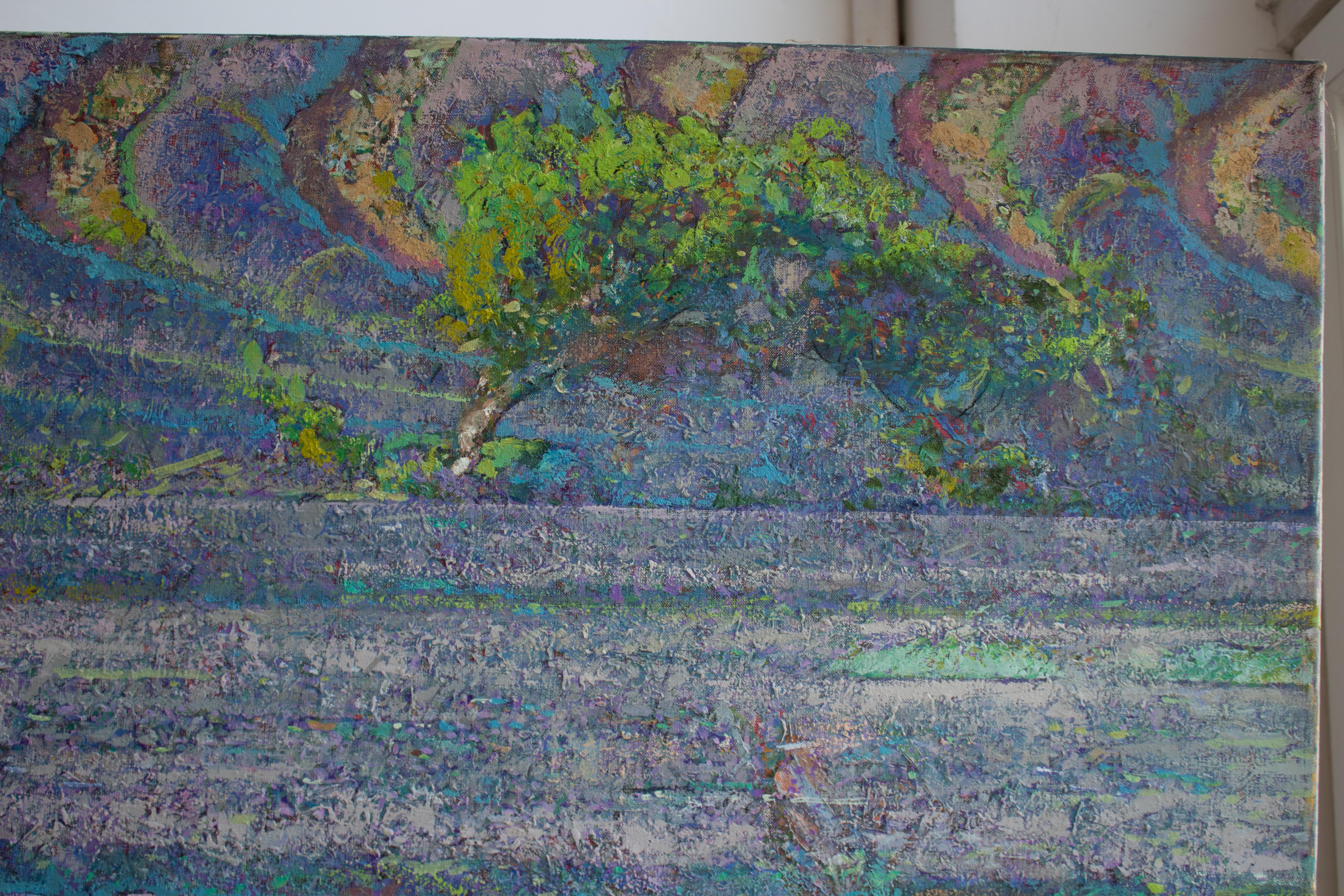  Mistral Vincent - Peinture à l'huile - Paysage - Couleurs Violet Vert Marron Bleu Blanc - Painting de Alexandr Reznichenko