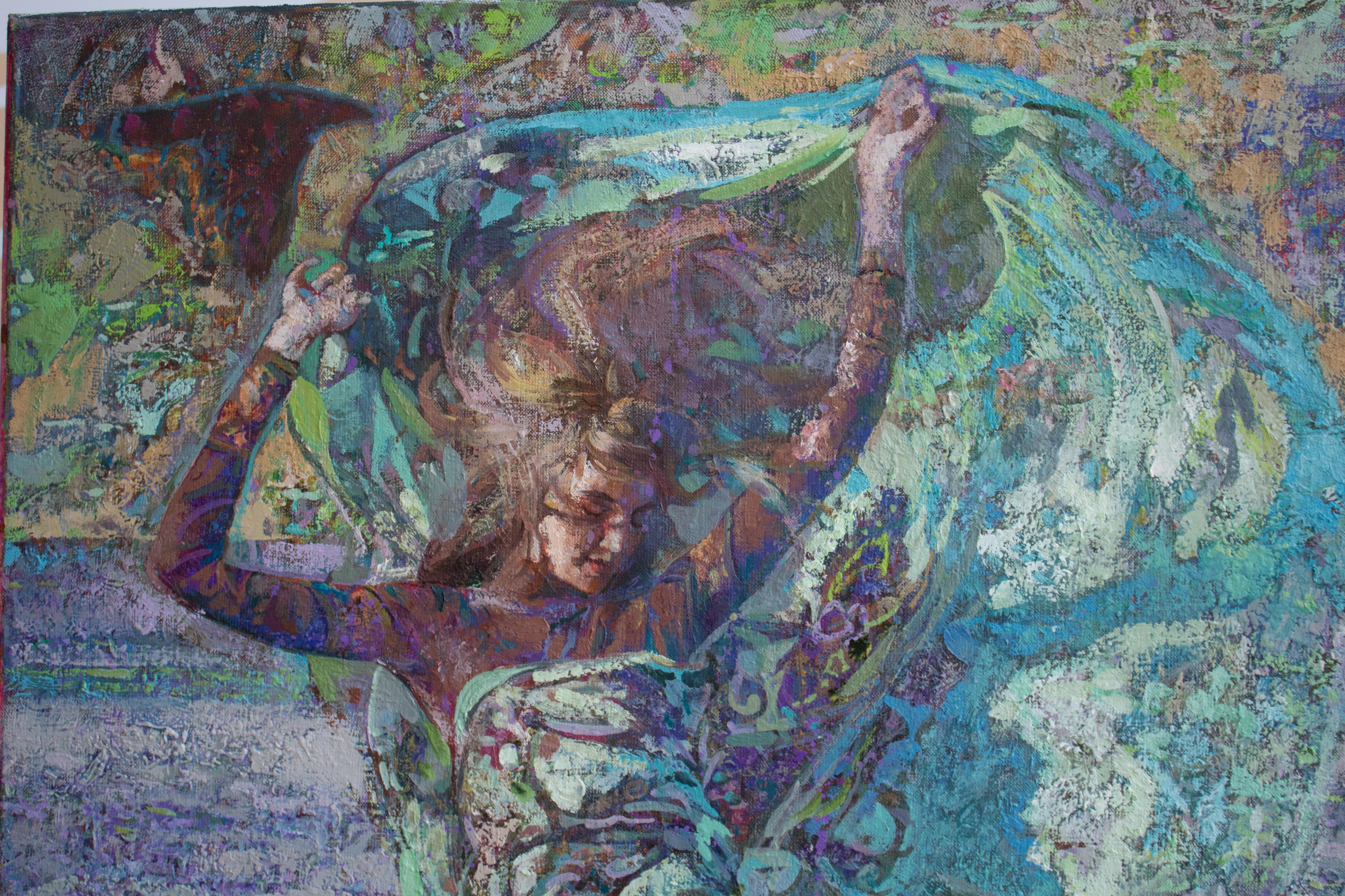  Mistral Vincent - Peinture à l'huile - Paysage - Couleurs Violet Vert Marron Bleu Blanc - Noir Figurative Painting par Alexandr Reznichenko