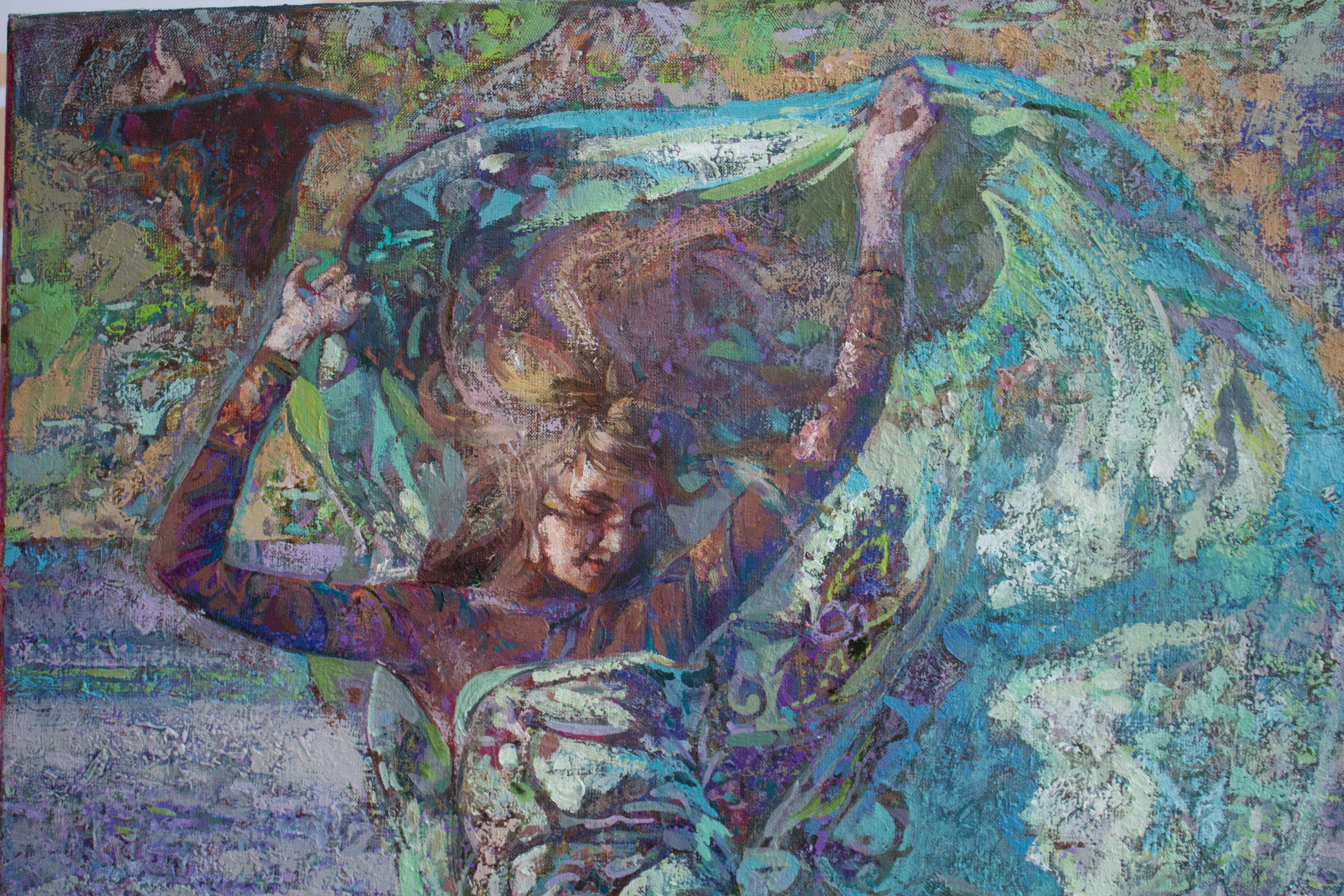Mistral Vincent- Pintura al Óleo Paisaje Colores Violeta Verde Marrón Azul Blanco - Figurative Painting Negro de Alexandr Reznichenko