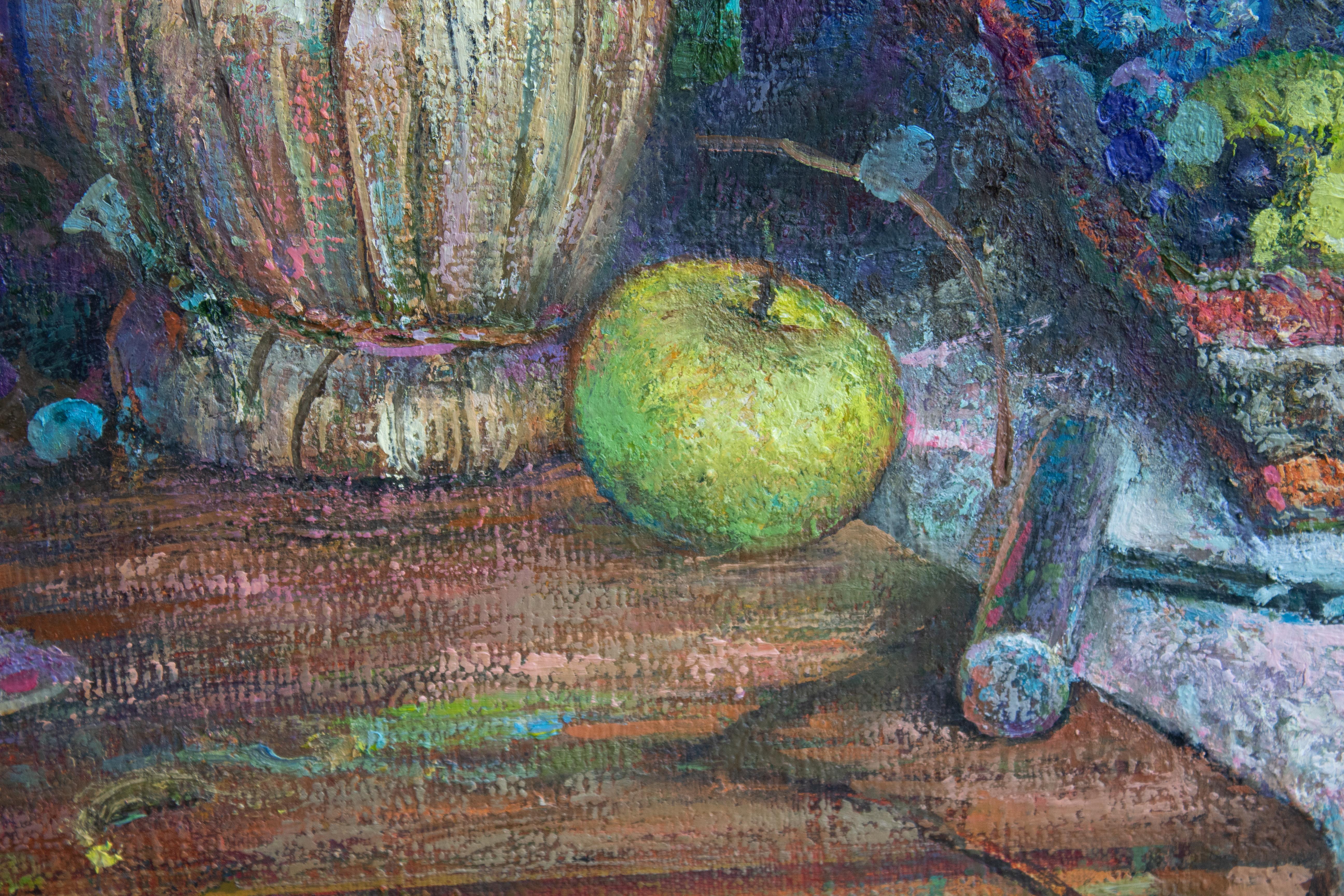 October's Wines - Oil Painting Oil Colors Green White Brown Grey Purple Blue 2