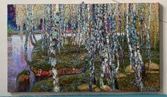 Alexandr Reznichenko - Source In The Grove - Oil Painting Lilac Yellow Purple Green Brown Blue White Source In The Grove - Oil Painting Lilac Yellow Purple Green Brown Blue White