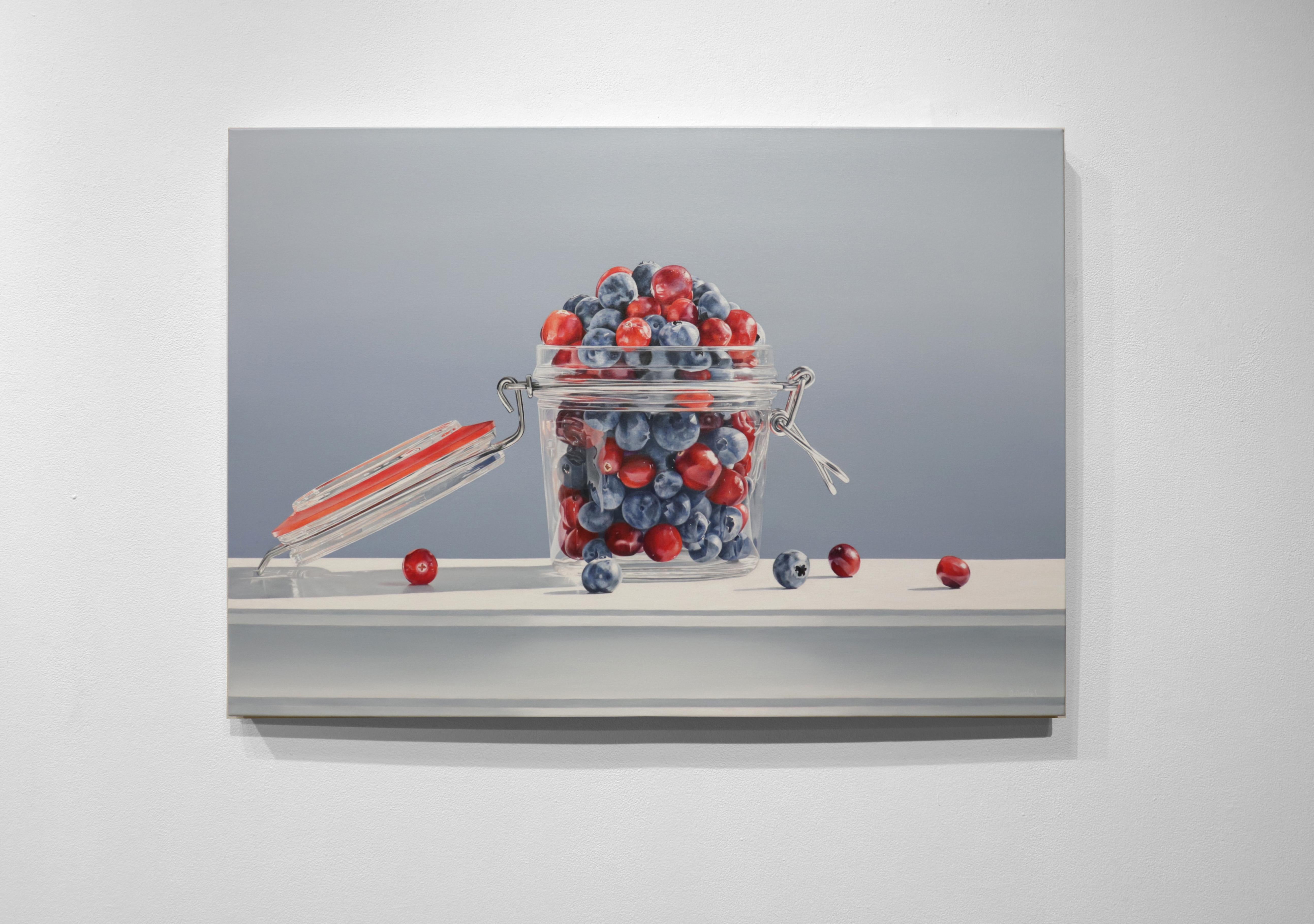 FUSION, photorealism, still life of glass with berries - Painting by Alexandra Averbach