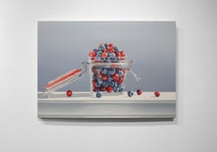 FUSION, photorealism, still life of glass with berries
