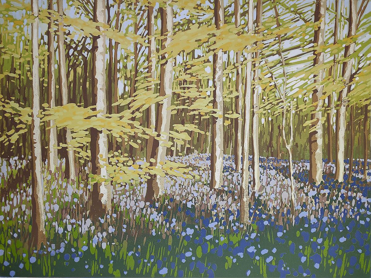 Alexandra Buckle  Figurative Print - Bluebell Arrival, Alexandra Buckle, Limited edition print, Contemporary art