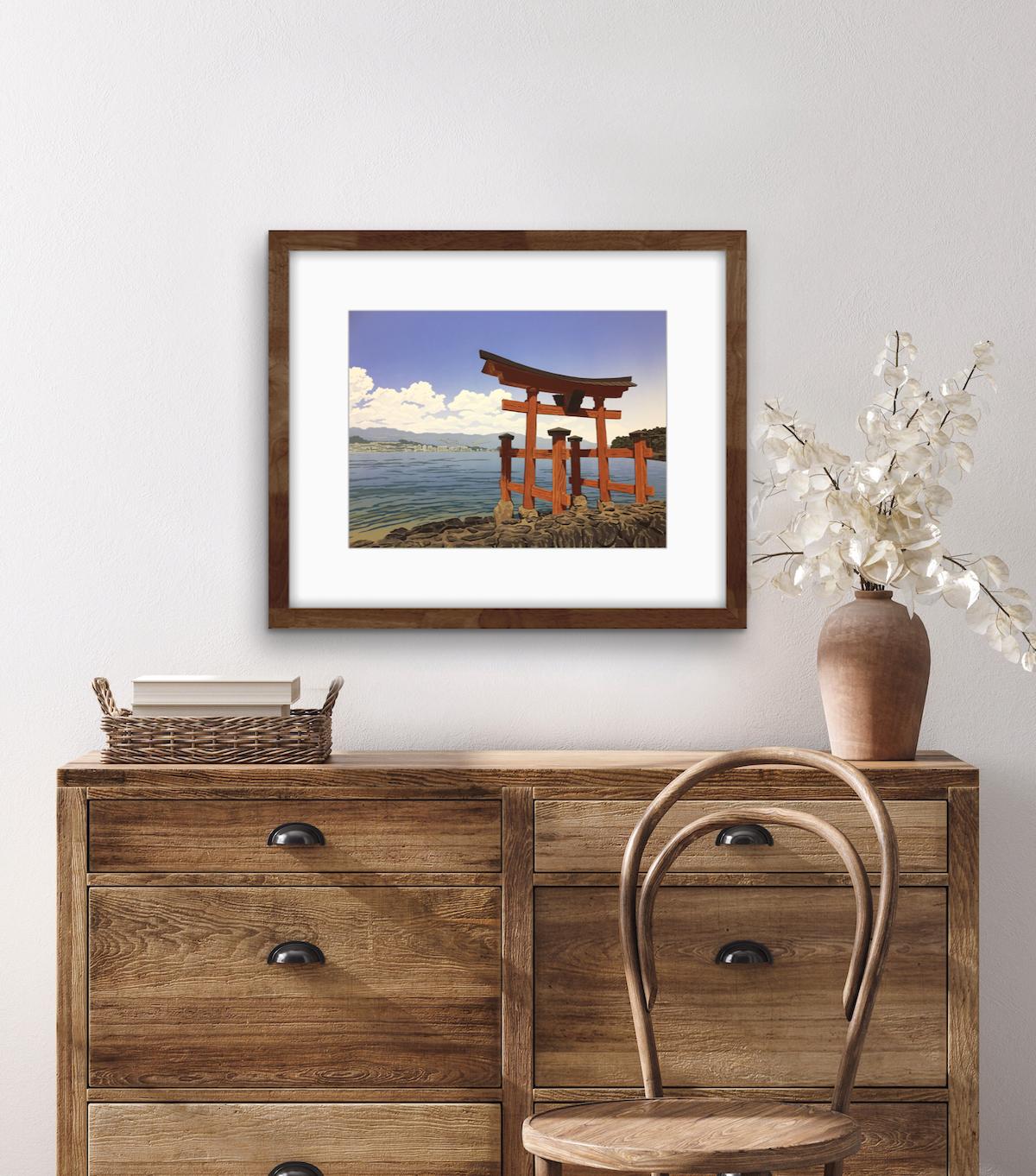 Torii Sea View by Alexandra Buckle, Limited edition Lino cut print - Print by Alexandra Buckle 