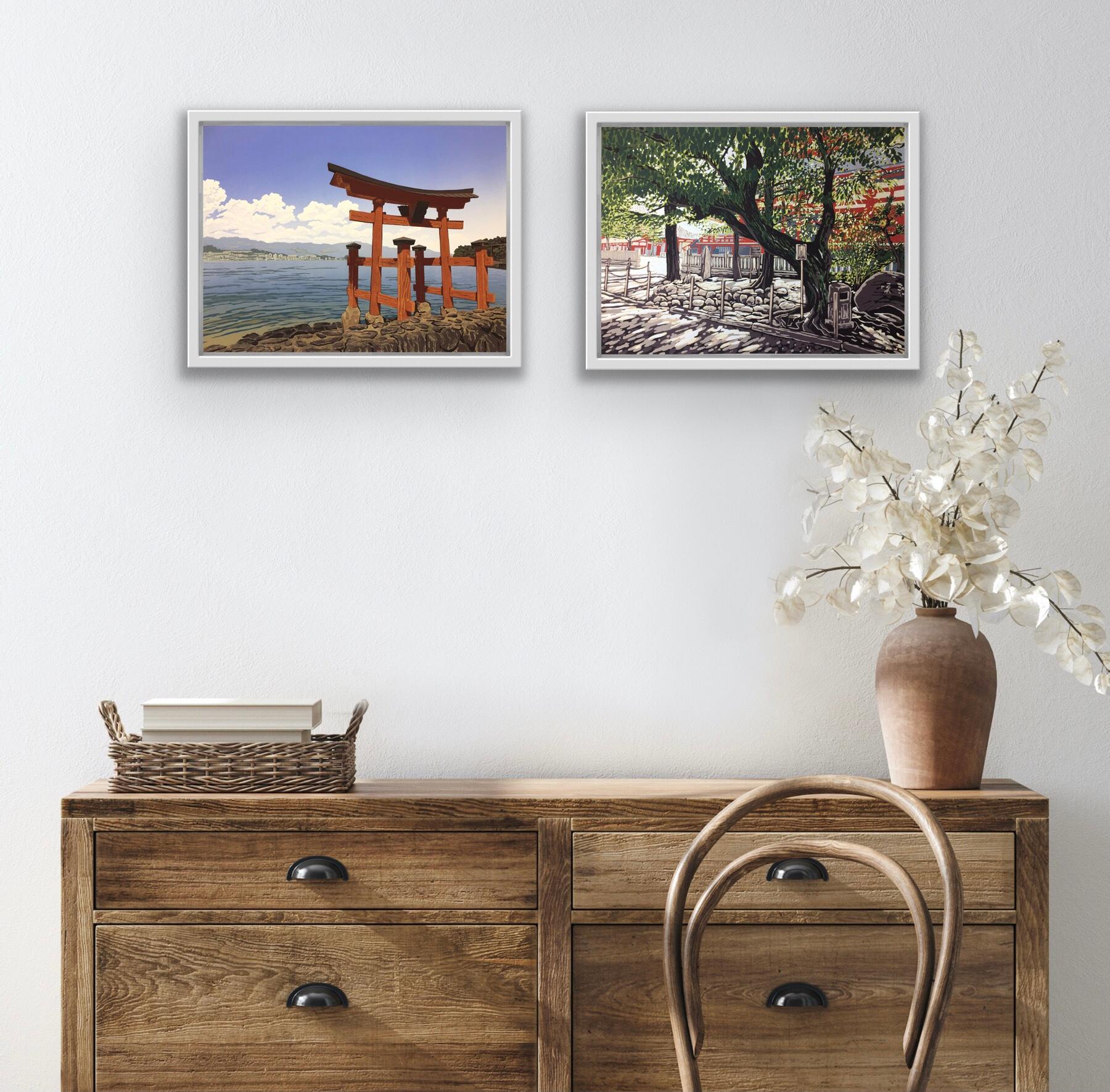 Dittico Torii vista mare e alberi Sensoji - Painting di Alexandra Buckle