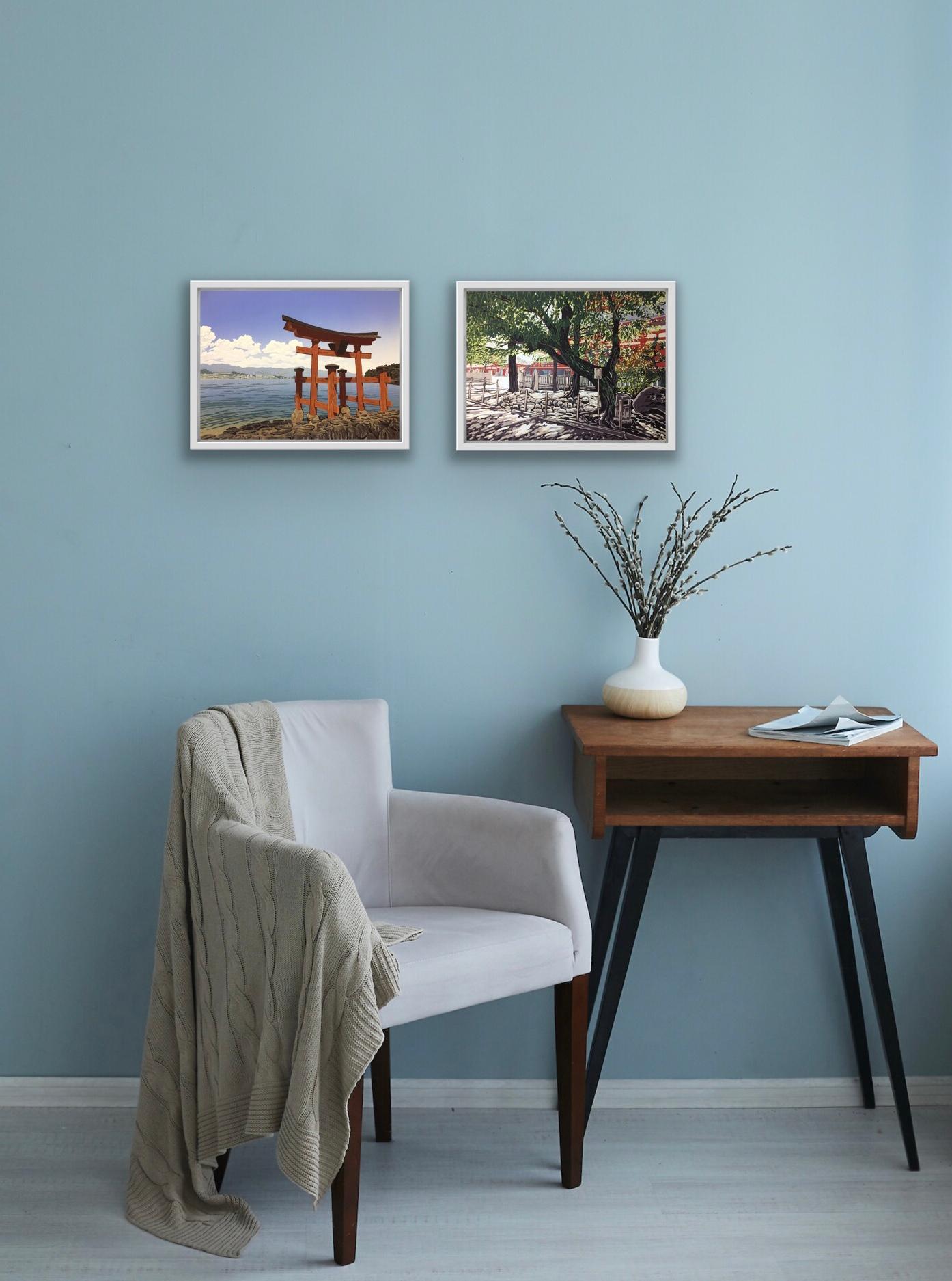 Dittico Torii vista mare e alberi Sensoji - Painting Contemporaneo di Alexandra Buckle