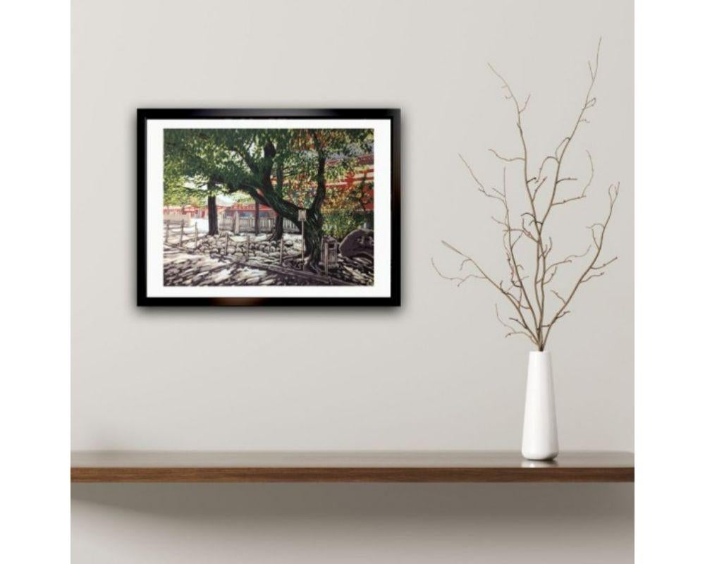 Sensoji Trees with Linocut Print by Alexandra Buckle For Sale 1