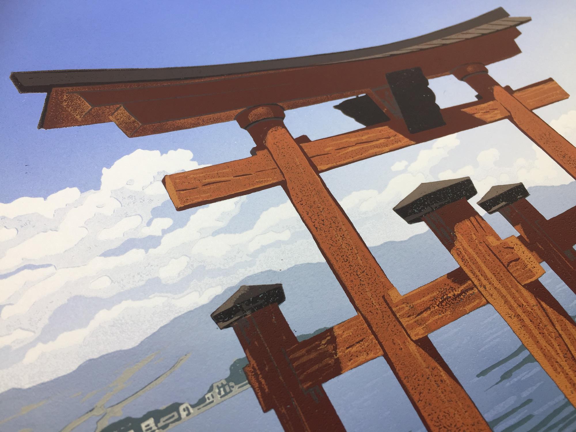 Vista sul mare di Torii, Alexandra Buckle, Stampa linoleografica, Arte del paesaggio giapponese 3