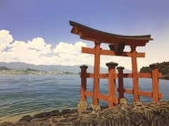 Torii Sea View, Alexandra Buckle, Linocut print, Japanese Landscape Art