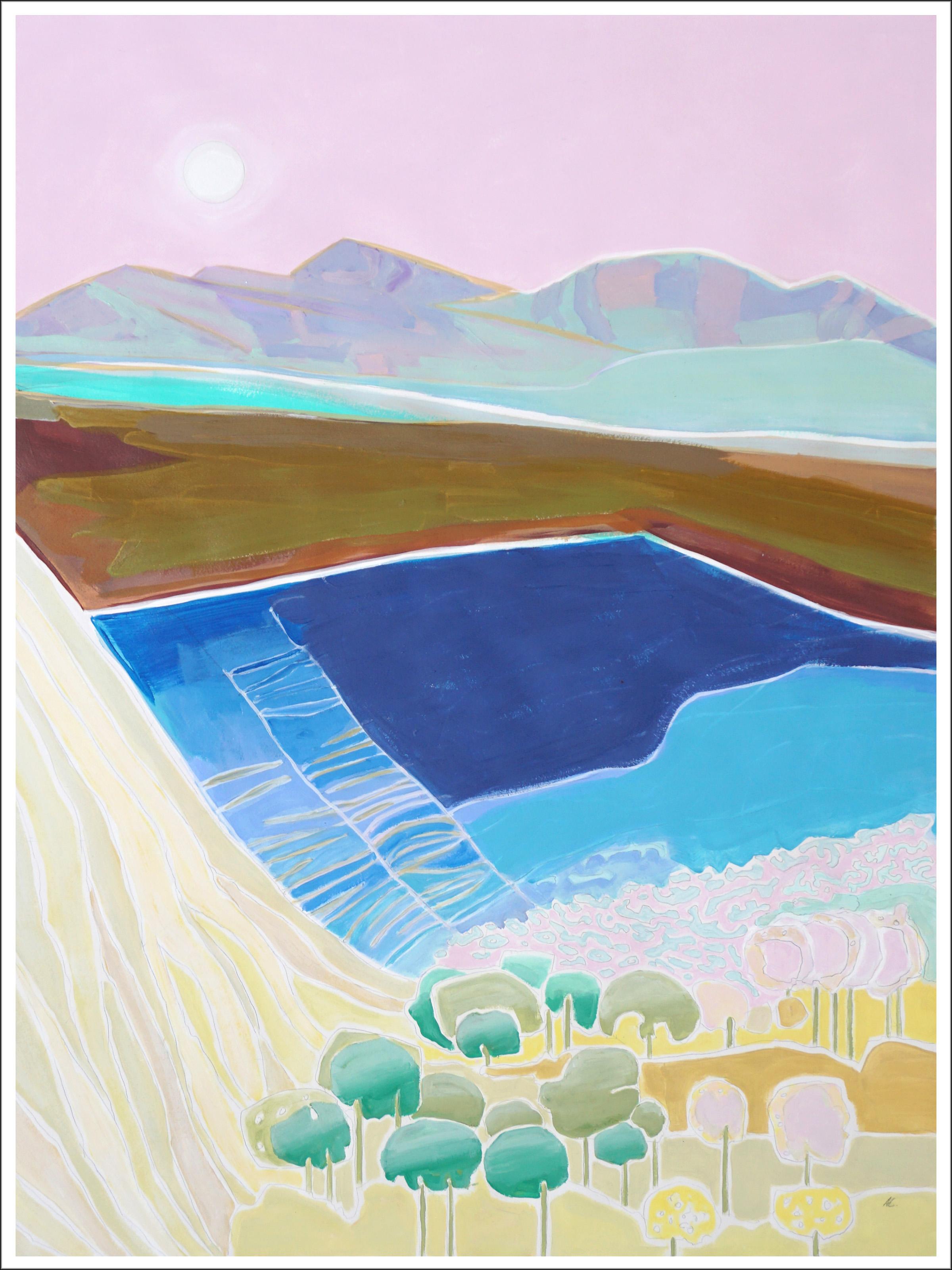 Un lago tra le montagne, paesaggio astratto in toni pastello, acrilico, matita - Painting Astratto di Alexandra Czierpka