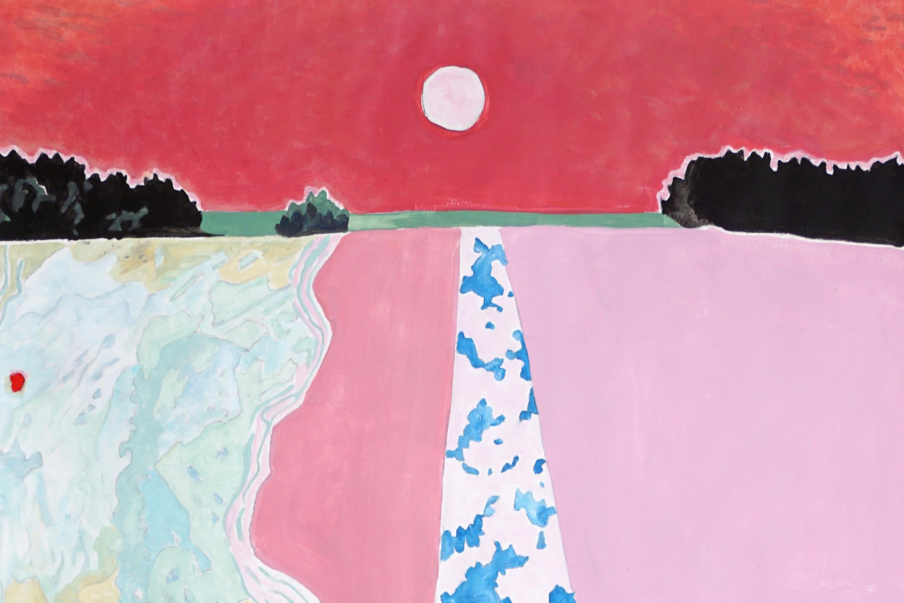 Paesaggio astratto, luci del sole estivo, cielo rosso, pittura colorata su carta, 2024 - Painting Astratto di Alexandra Czierpka