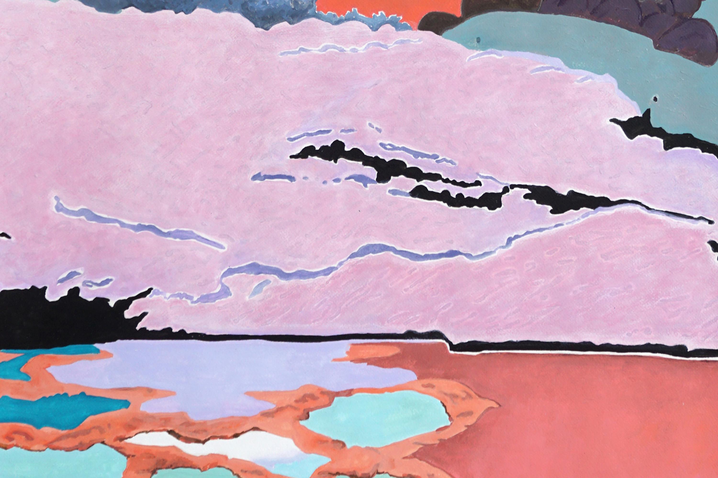 En medio de la corriente, Pintura abstracta fauvista en rosa y verde sobre papel, 2024 en venta 3