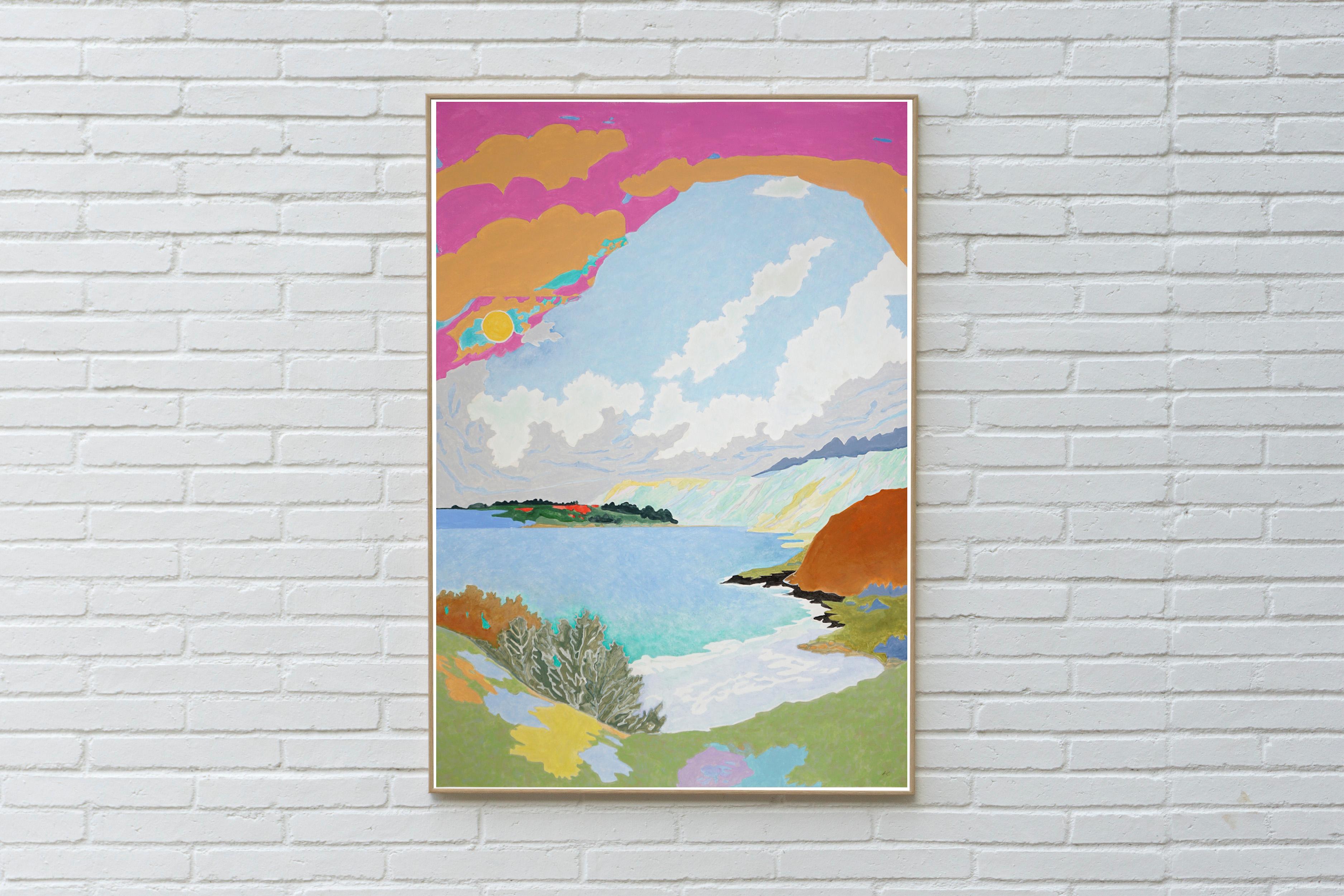 An Attempt to Decipher the Fragile Positive, Surreal Landscape in Bright Tones - Painting by Alexandra Czierpka