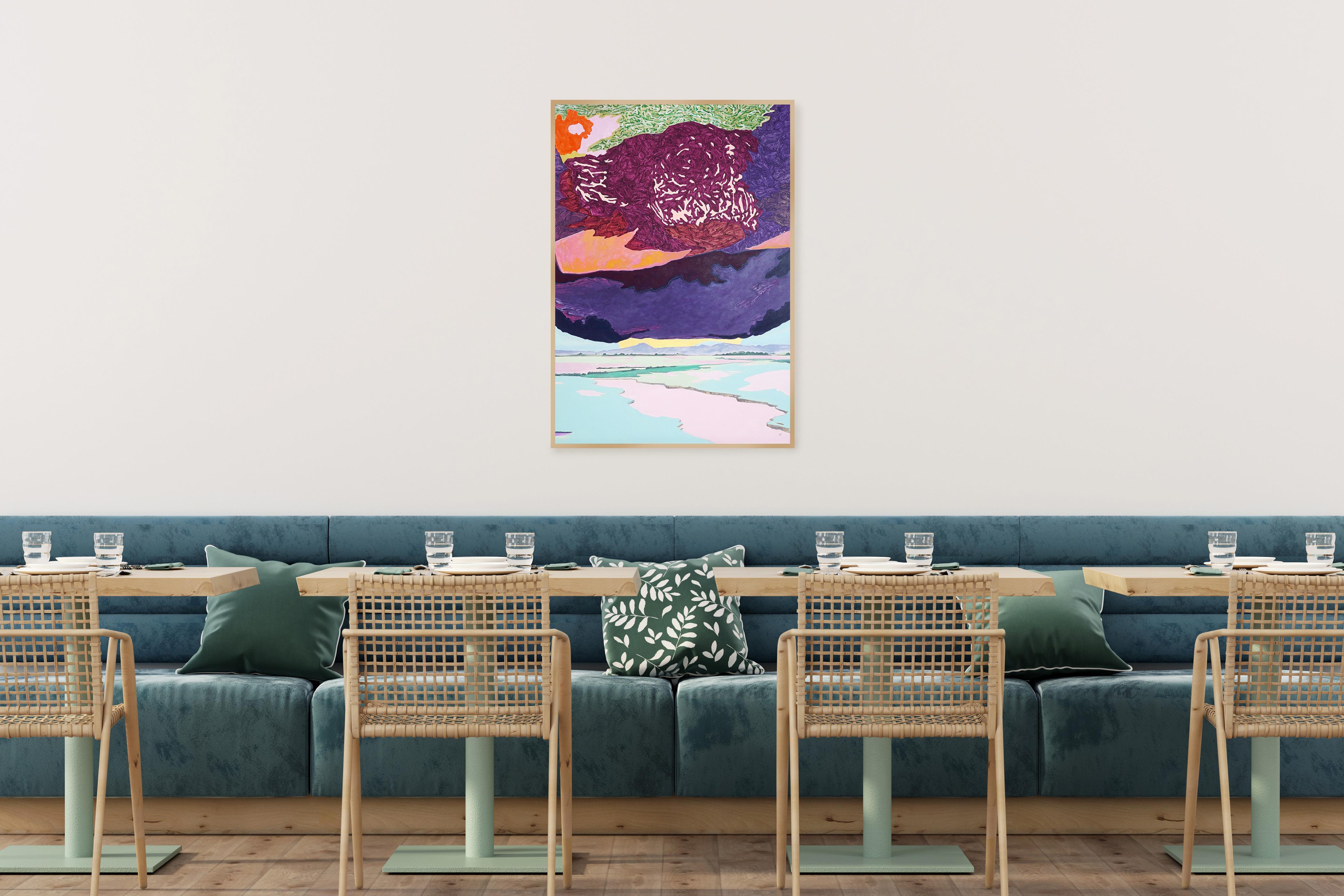 Caught in Structure, Deep Purple, Fauvist Landscape, Surreal Sky, Lake Prairie For Sale 2