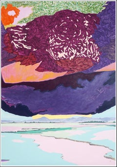 Caught in Structure, Deep Purple, Fauvist Landscape, Surreal Sky, Lake Prairie
