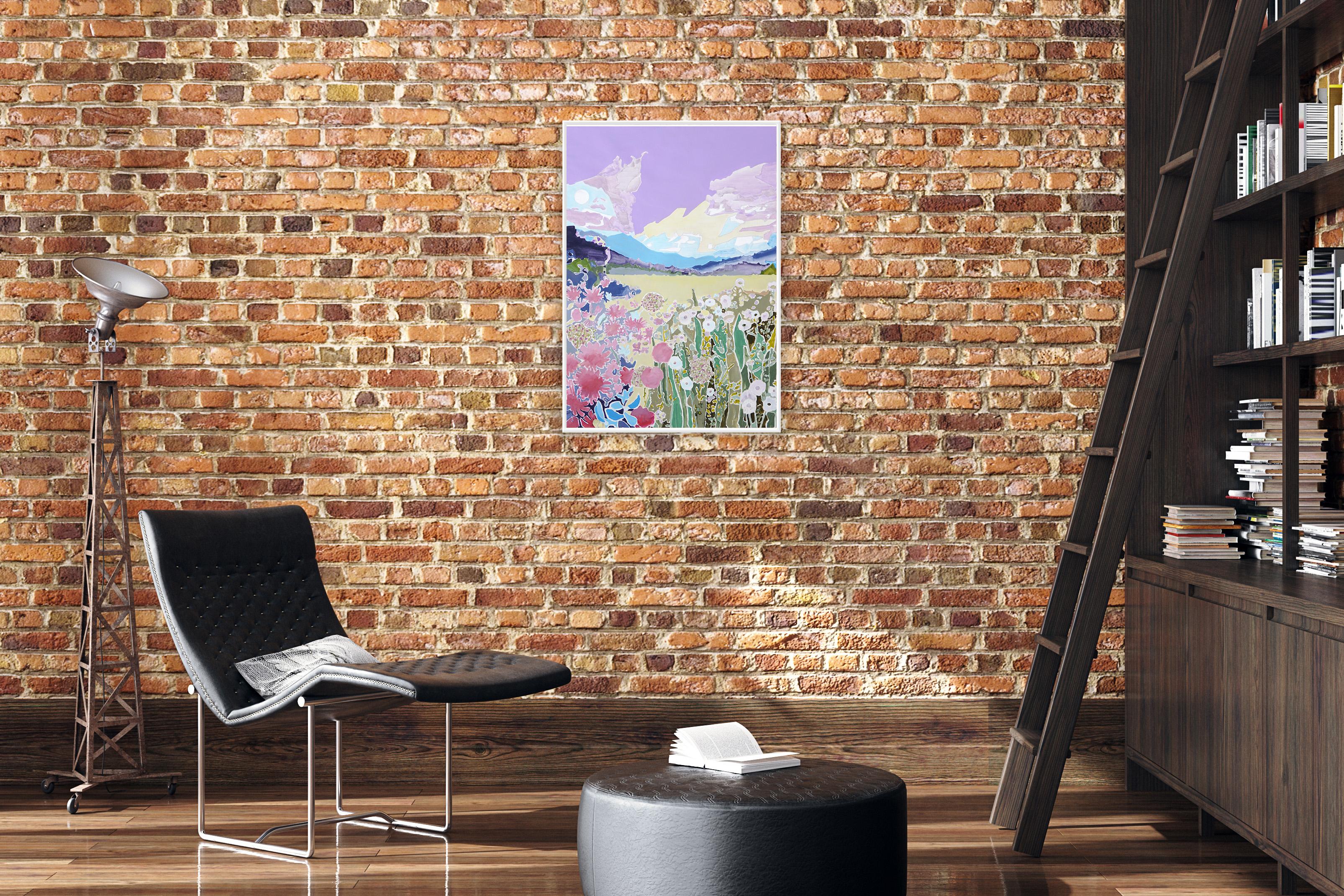 Paysage fauviste des champs de fleurs lilas, peinture de style illustration 1