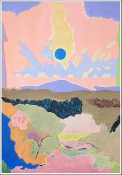 Fauvist Sunrise Landscape, Pink Pastel Tones Painting on Watercolor Paper