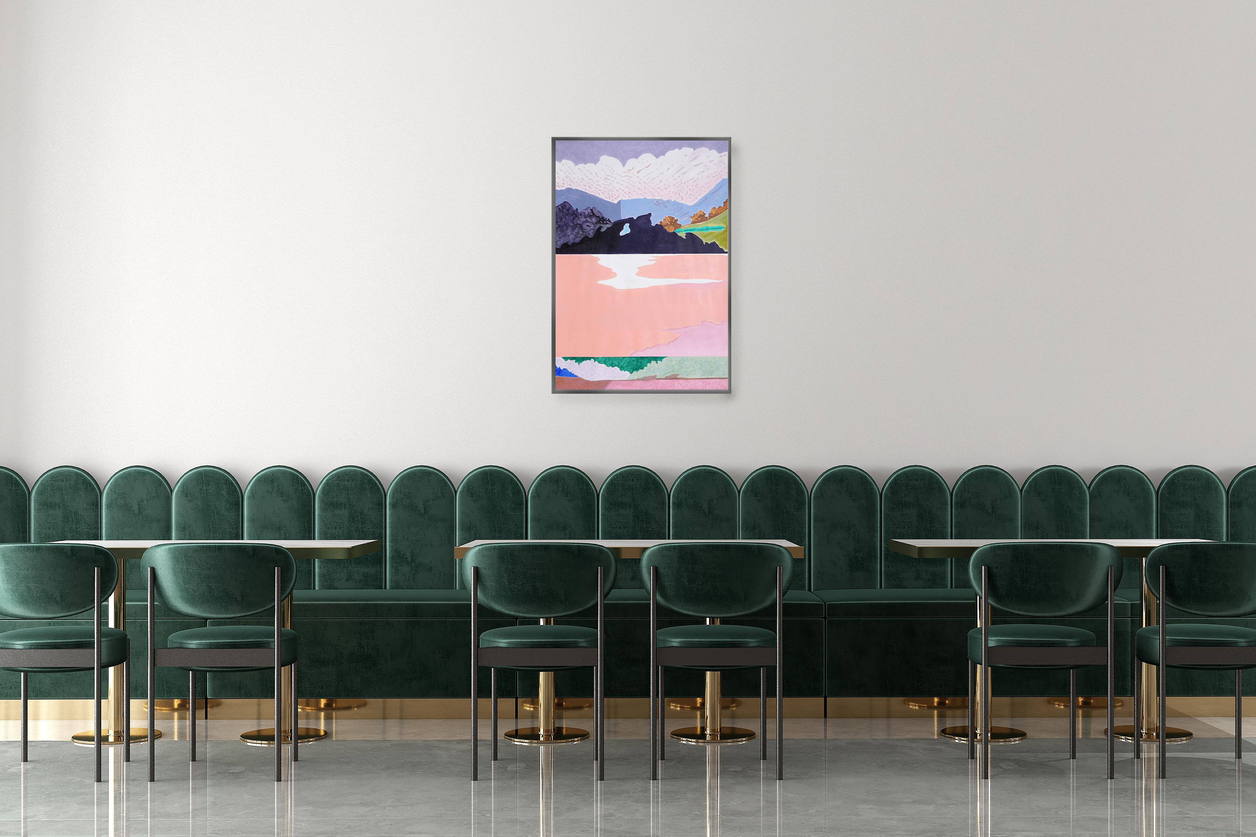 Paesaggio in stile illustrazione, pittura con toni pastello, carta acquerello, astrattismo - Landscape Painting Beige di Alexandra Czierpka