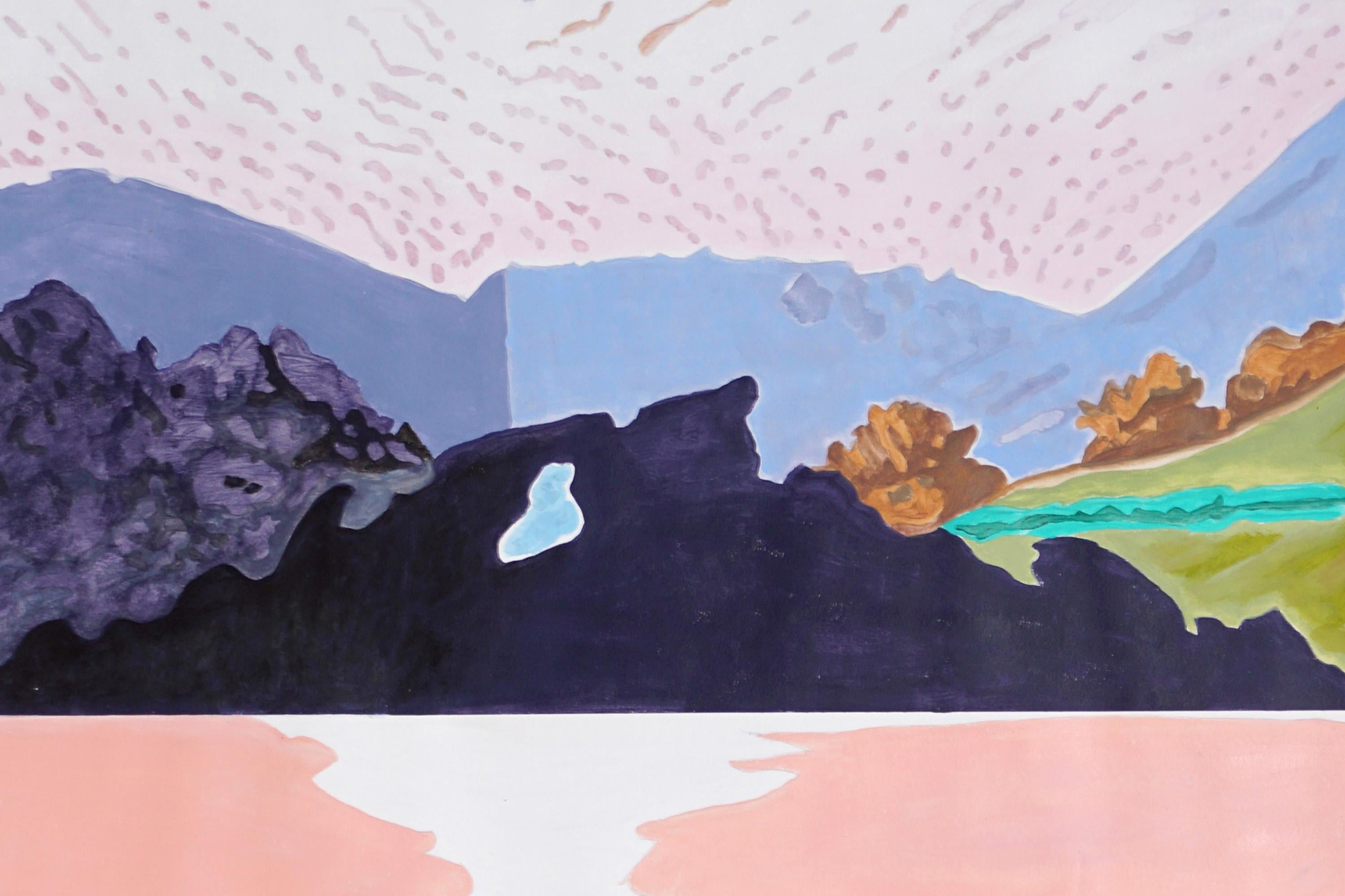 Paesaggio in stile illustrazione, pittura con toni pastello, carta acquerello, astrattismo 1