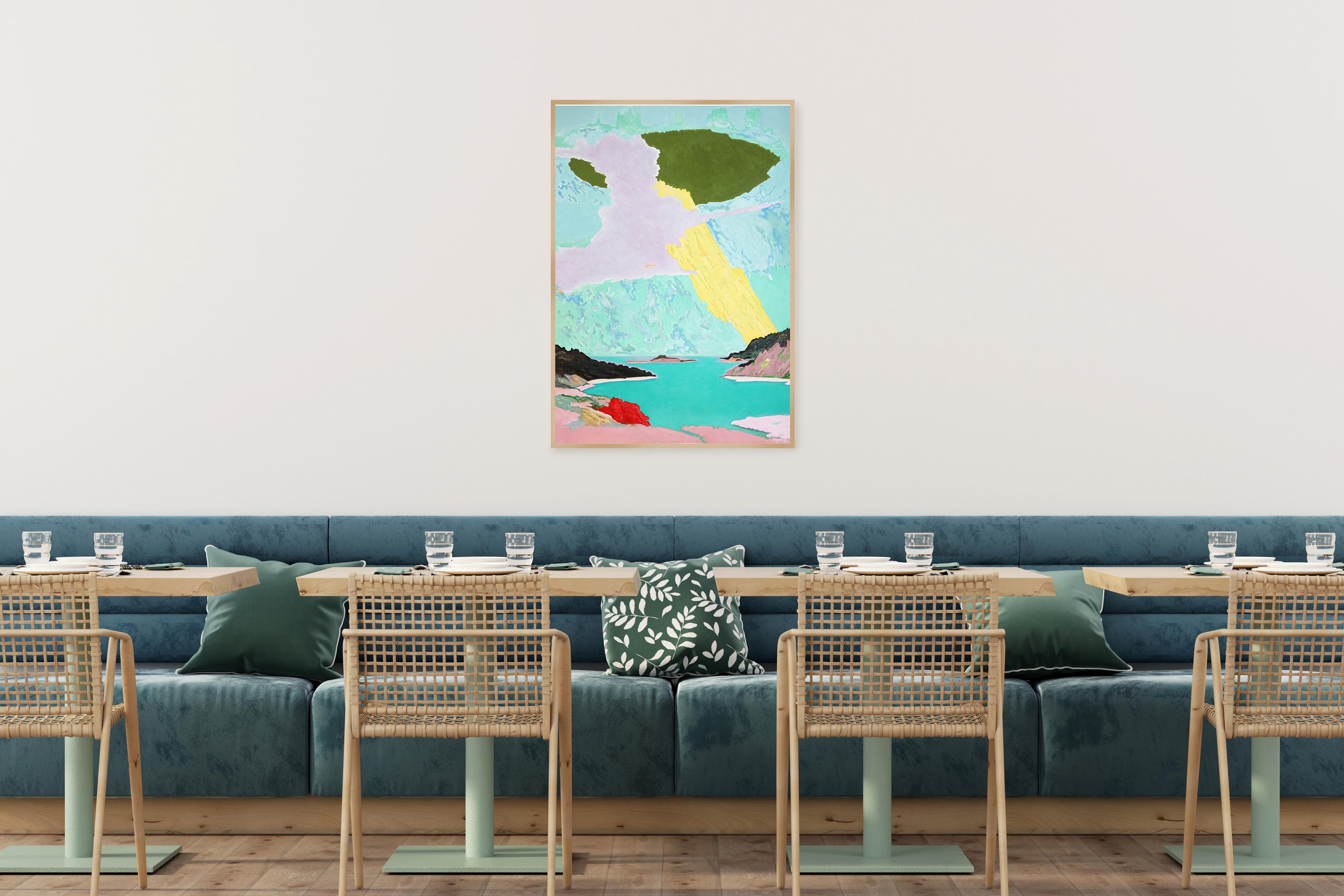 Light's Silent Discourse, Fauvist Storm, Surreal Landscape in Turquoise, Paper For Sale 1