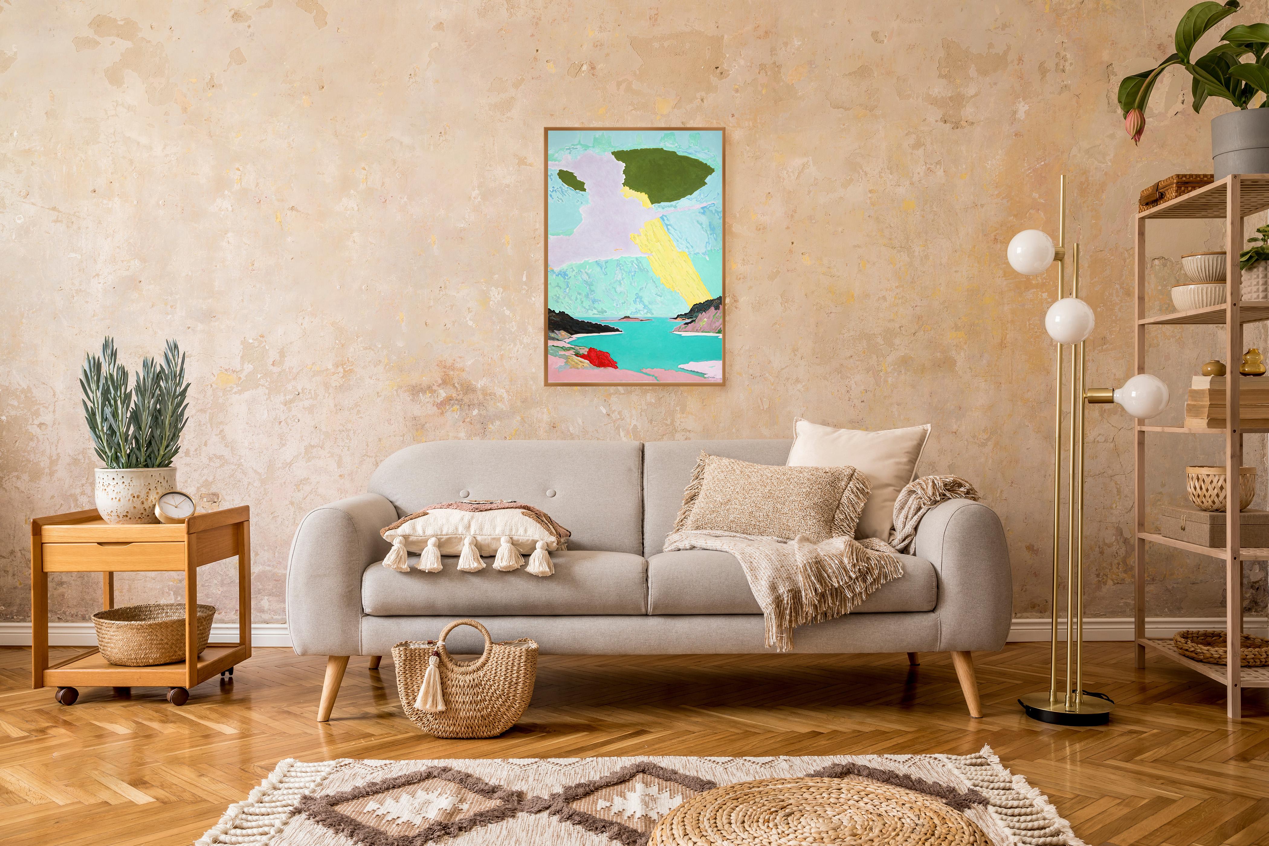 Light's Silent Discourse, Fauvist Storm, Surreal Landscape in Turquoise, Paper For Sale 2