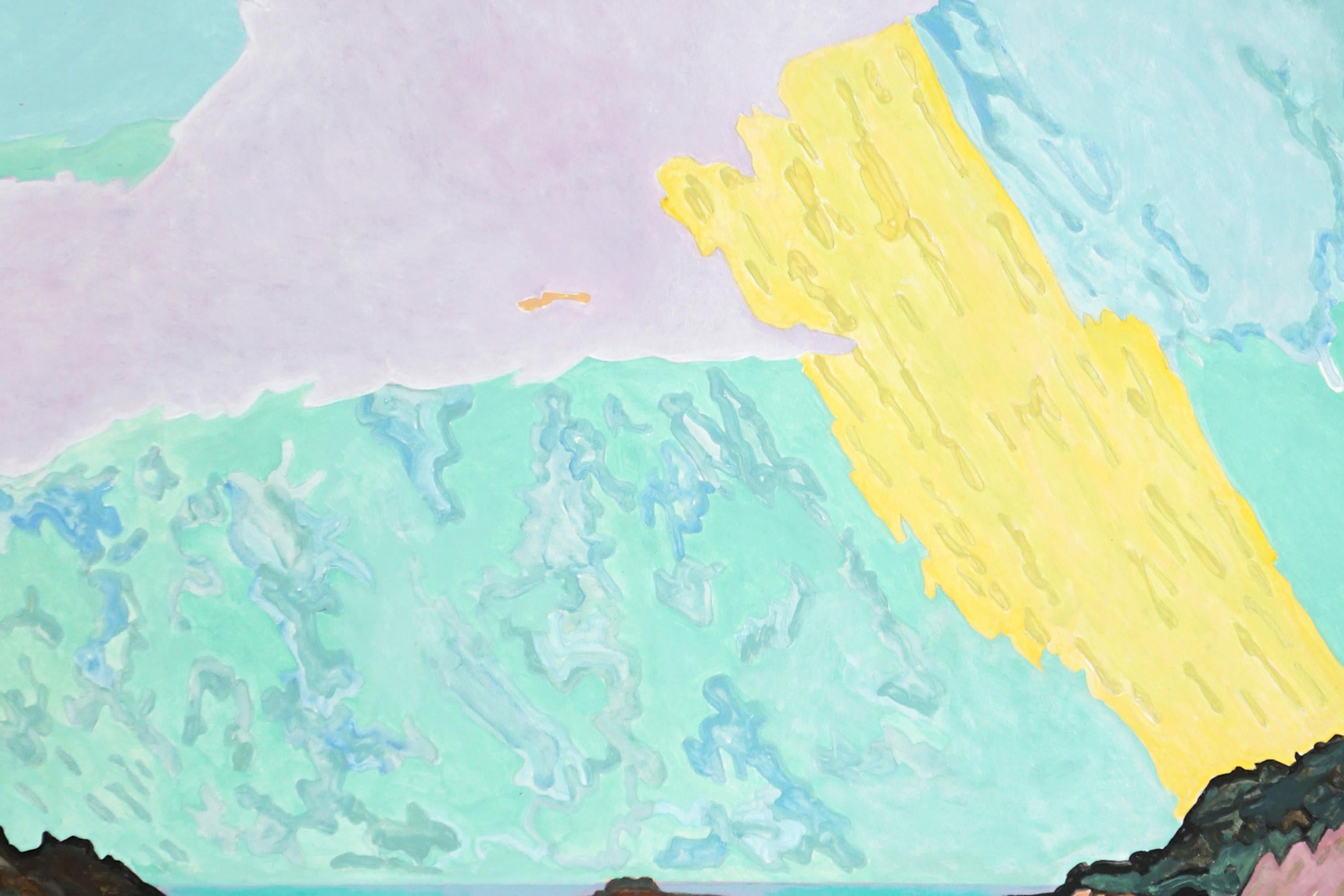 Light's Silent Discourse, Fauvist Storm, Surreal Landscape in Turquoise, Paper For Sale 4