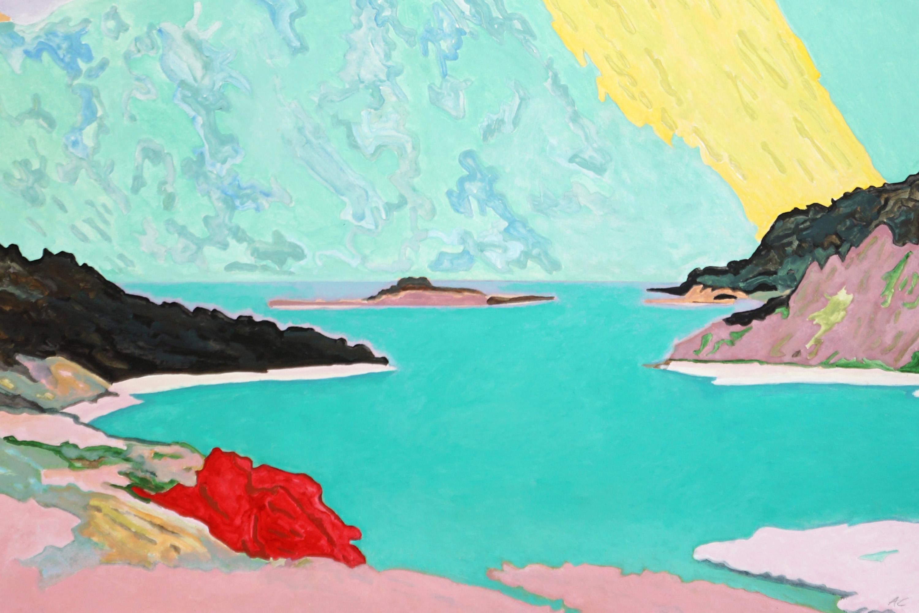 Light's Silent Discourse, Fauvist Storm, Surreal Landscape in Turquoise, Paper For Sale 5